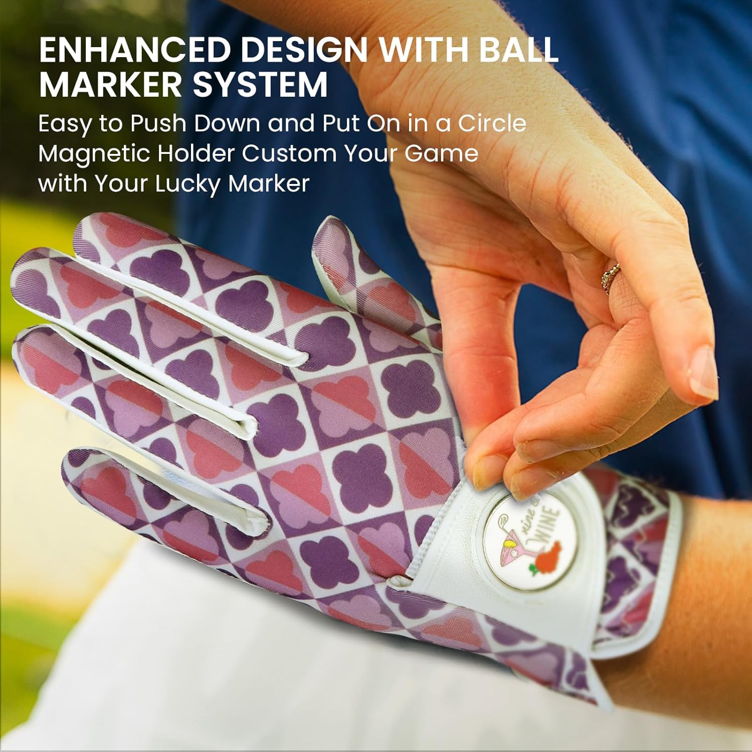 Golf Gloves Women Right Handed Golfer Left Hand with Ball Marker 3 Pack, Ladies Breathable Soft All Weather Grip Printed Pattern Colored Glove, Large, Blue Wave - Image 4