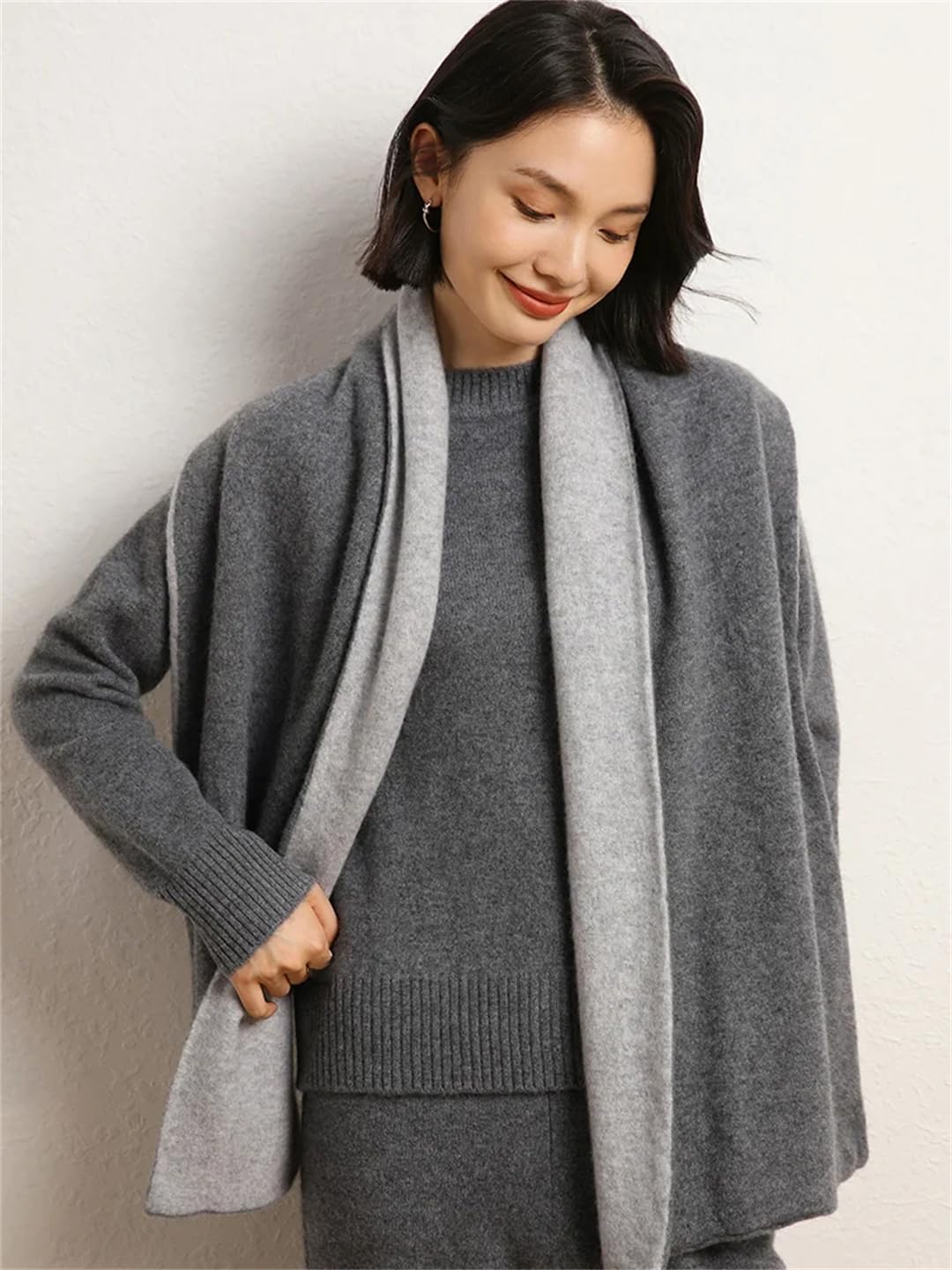 Bufanda de cachemira de punto suave y cálida de invierno de color liso para mujer, chales de dos lados