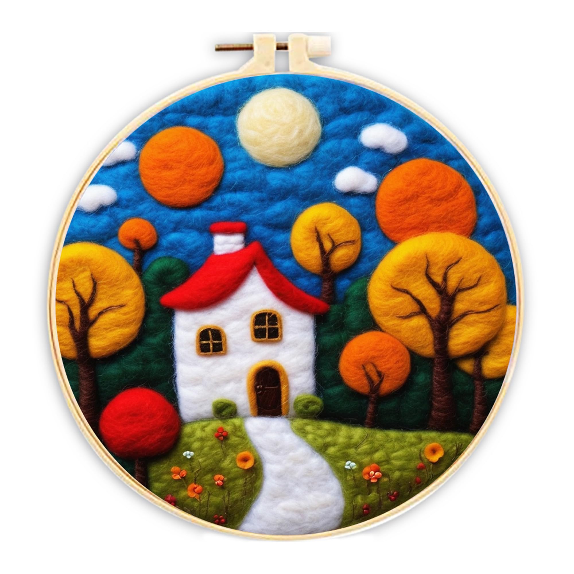 IWANTDIY Needle Felting Kits Beginners, DIY Wool Needle Felting Starter Kit, Needle Felt Set with Picture Frame, Foam Pad, Felt Cloth and Instructions, Gift for Home Decoration (Pattern 01)