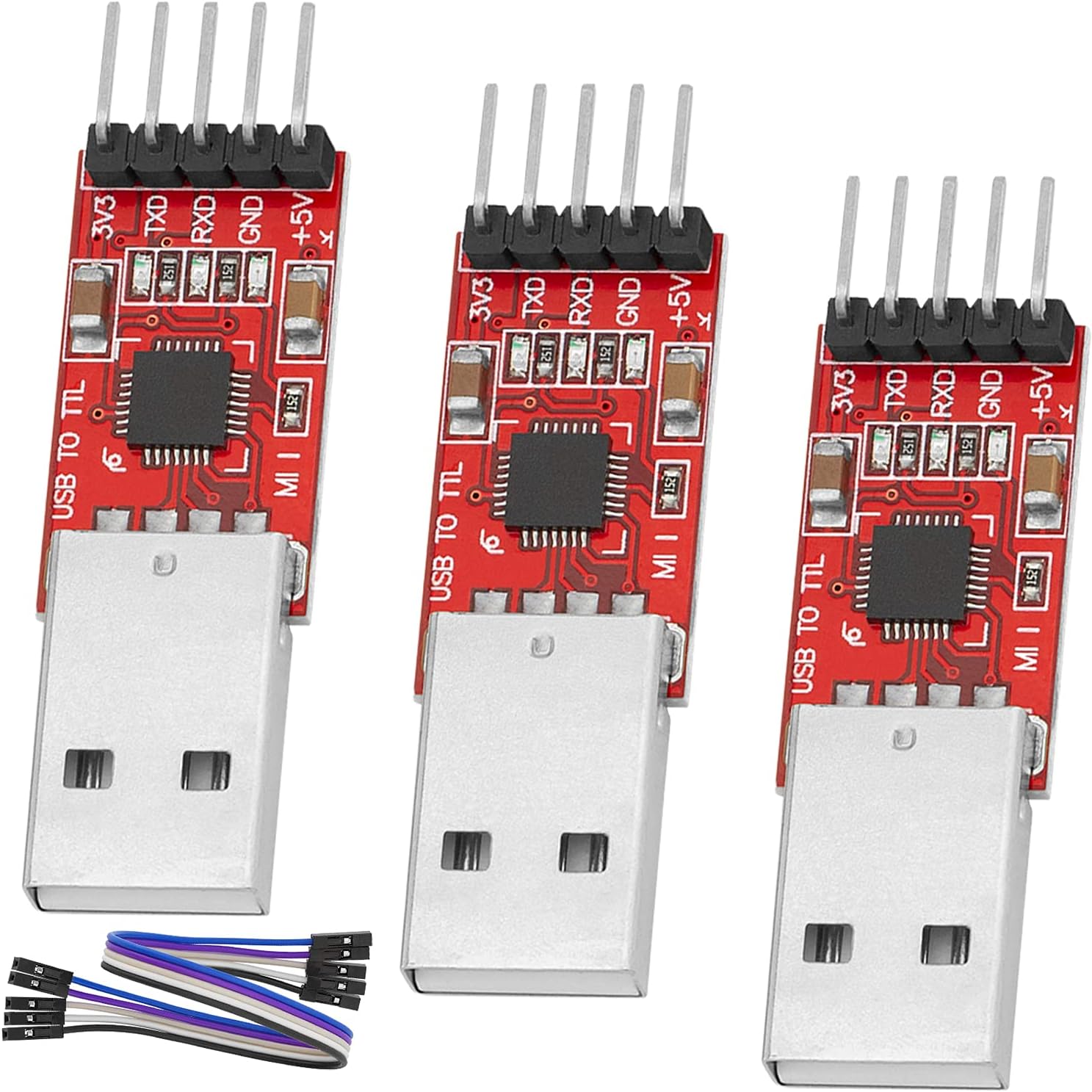 AZDelivery 3 x CP2102 HW-598 USB to TTL 5PIN Serial Converter Adapter Module Downloader 3.3V 5V UART STC with Jumper Wire Cable compatible with Arduino Including E-Book!