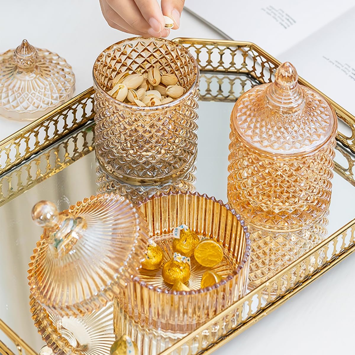 Colorful Glass Jar With Lid,Candy Cookie Jars,Jewelry Box,Biscuit Containers Food Storage,Decorative Jar(Amber) - Image 5