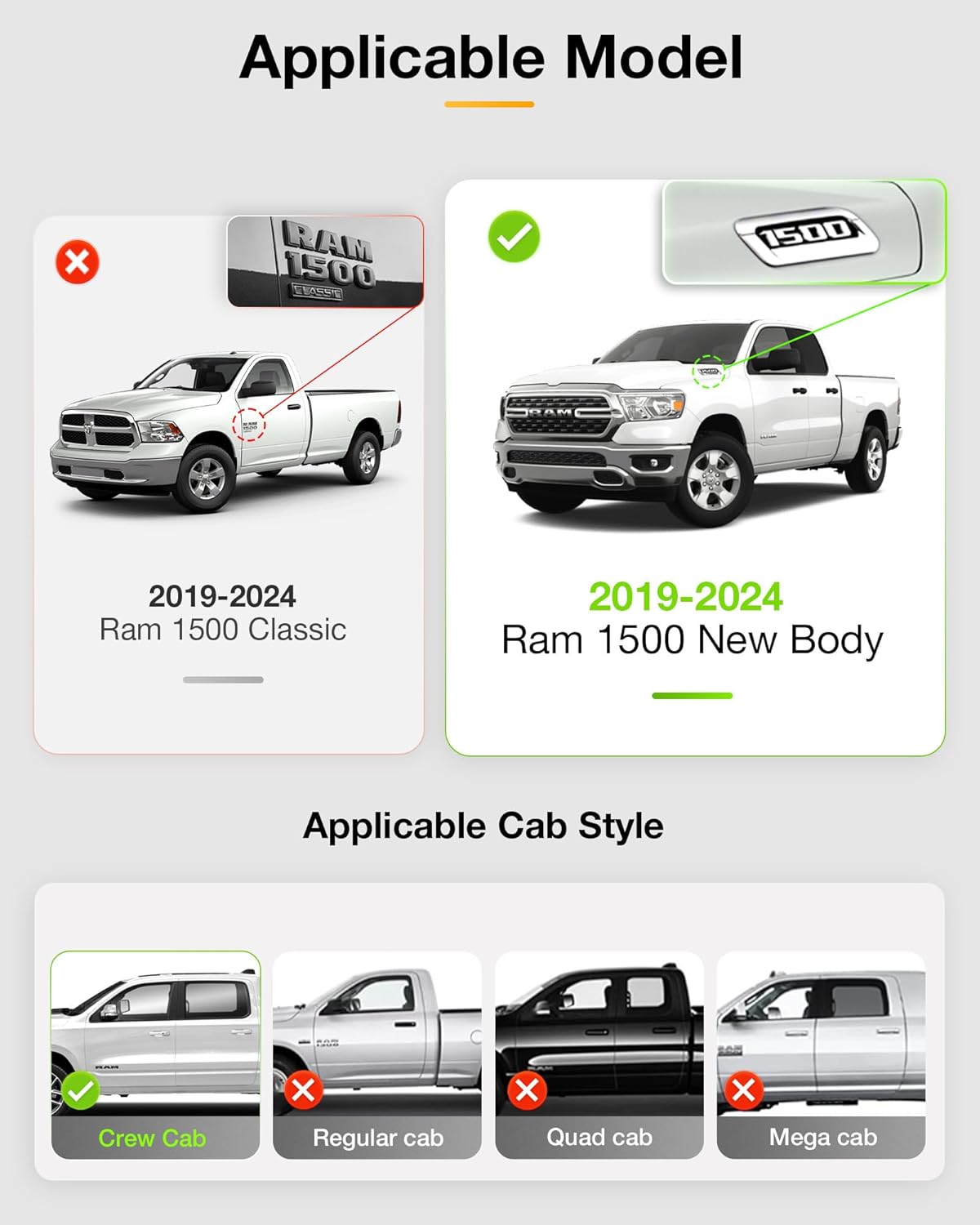 3W Floor Mats Fit for 2019-2024 Dodge Ram 1500 Crew Cab New Body (NOT Classic Models) Without Storage, TPE All Weather Custom Fit Floor Liner for Ram 1500, 1st and 2nd Row Full Set Car Mats - Image 3