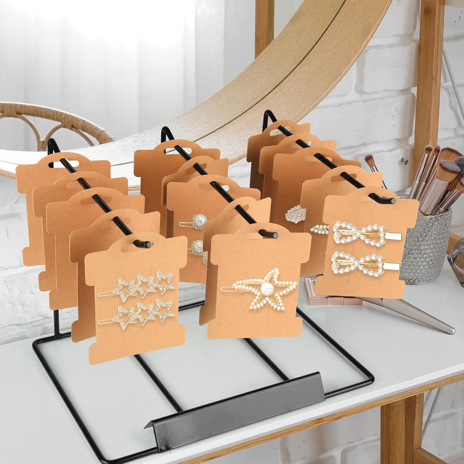 200 PCS Hair Clip Bow Display Cards Hair Barrettes Jewelry Display Holder Rectangle Paper Cardboard for Hair Accessories Display and Organizing, 4 x 3 Inches (Brown)