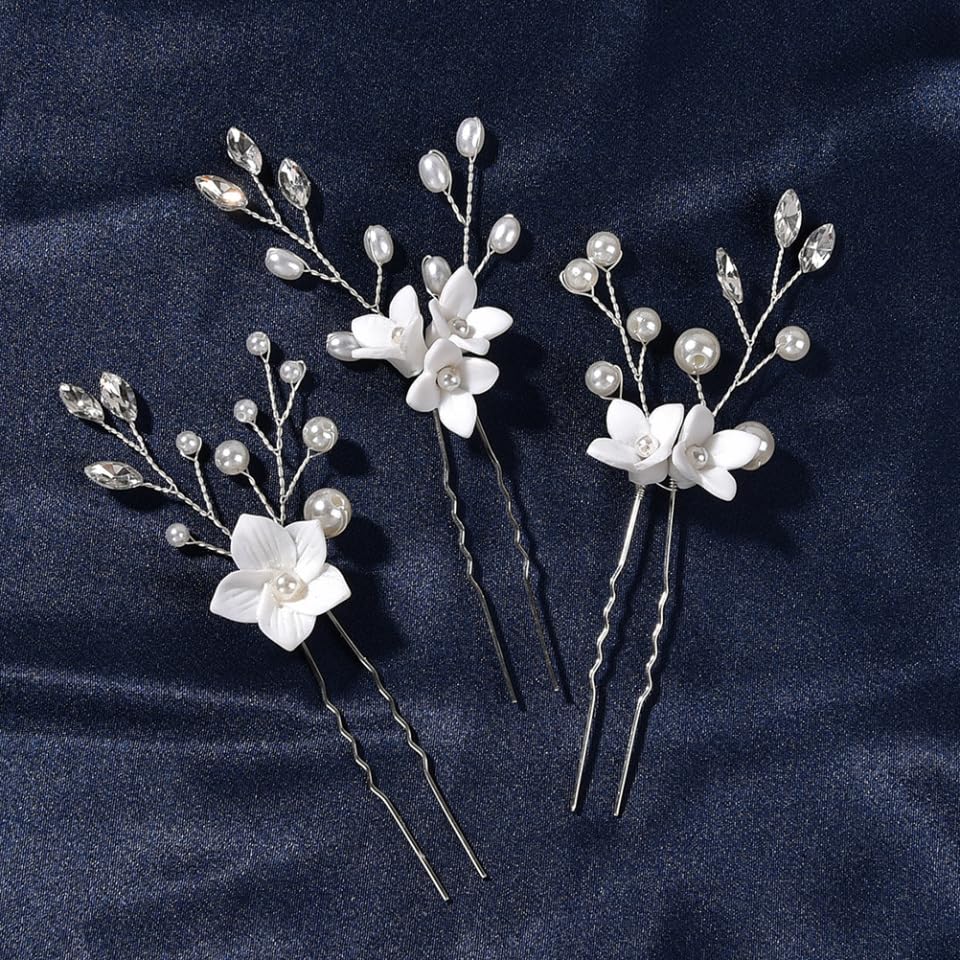 Baluue 12stücke Teiliges U-förmiges Haarschmuck-set Mit Weißen Blumen Für Hochzeiten Brautfrisuren Und Brautjungfern Haarnadeln Kunstperlen Für Besondere Anlässe