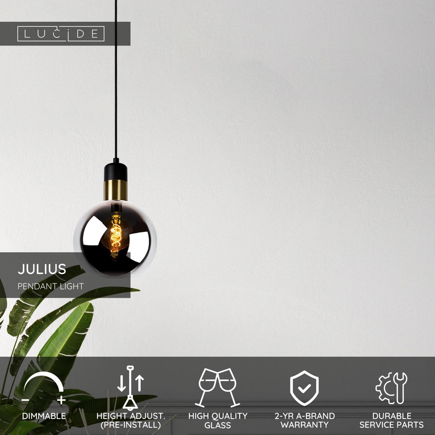 LUCIDE JULIUS - Suspension - Ø 20 cm - 1xE27 - Fumé