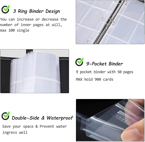 Miniatura 6 de Carpeta para tarjetas de fútbol de 900 bolsillos tarjetero para coleccionistas álbum de tarjetas coleccionables de 9 bolsillos con 50 fundas