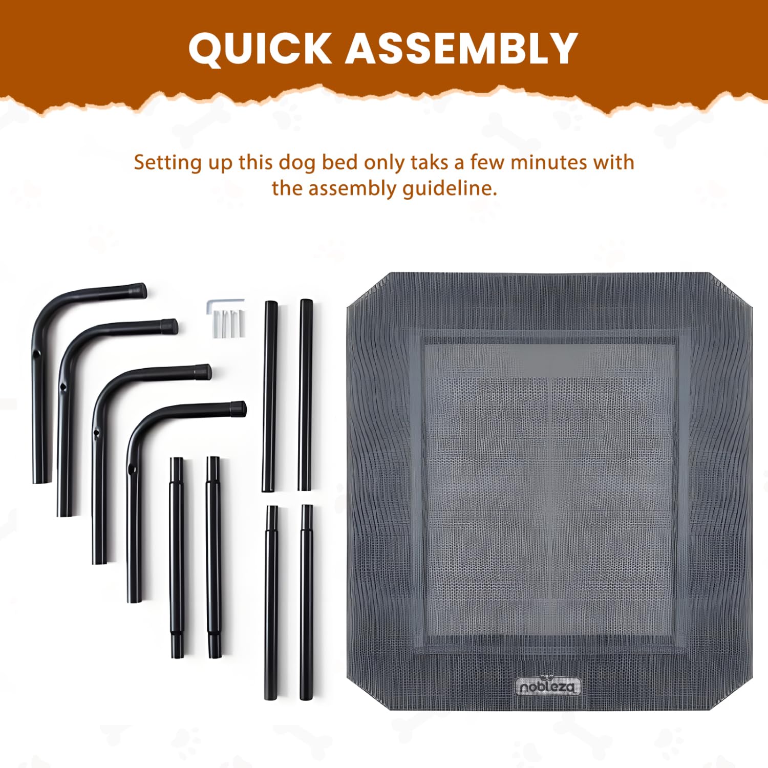 Nobleza Cama Elevada para Perro Mediano, Refrescante y Transpirable, para Exterior e Interior, Jardín y Terraza, Robusta y Lavable, Gris, M, 105x80x20CM