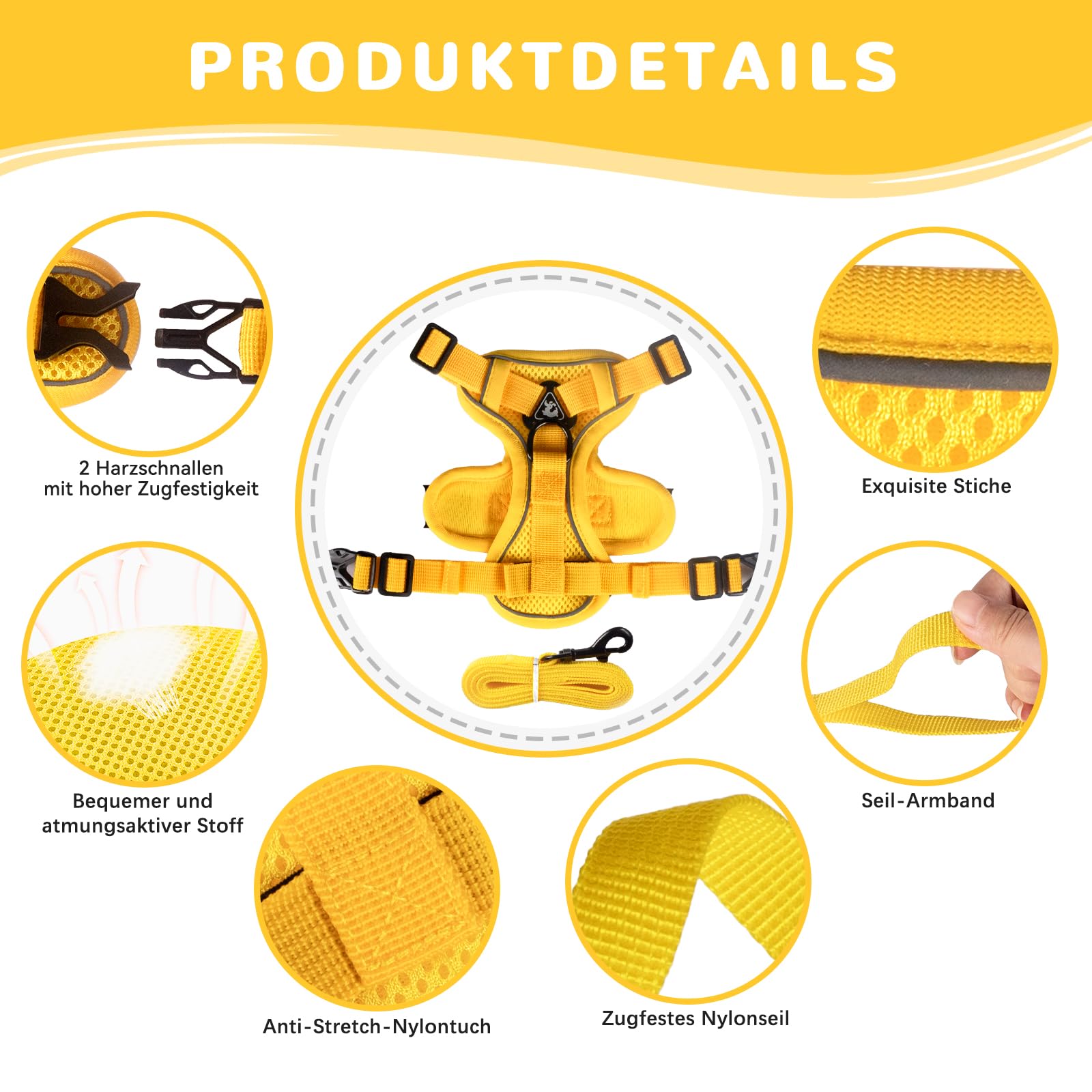 Arnés ajustable para gatos a prueba de fugas, arnés para gatos con correa, arnés suave para gatos, gatos, perros y cachorros (amarillo, S) - 5
