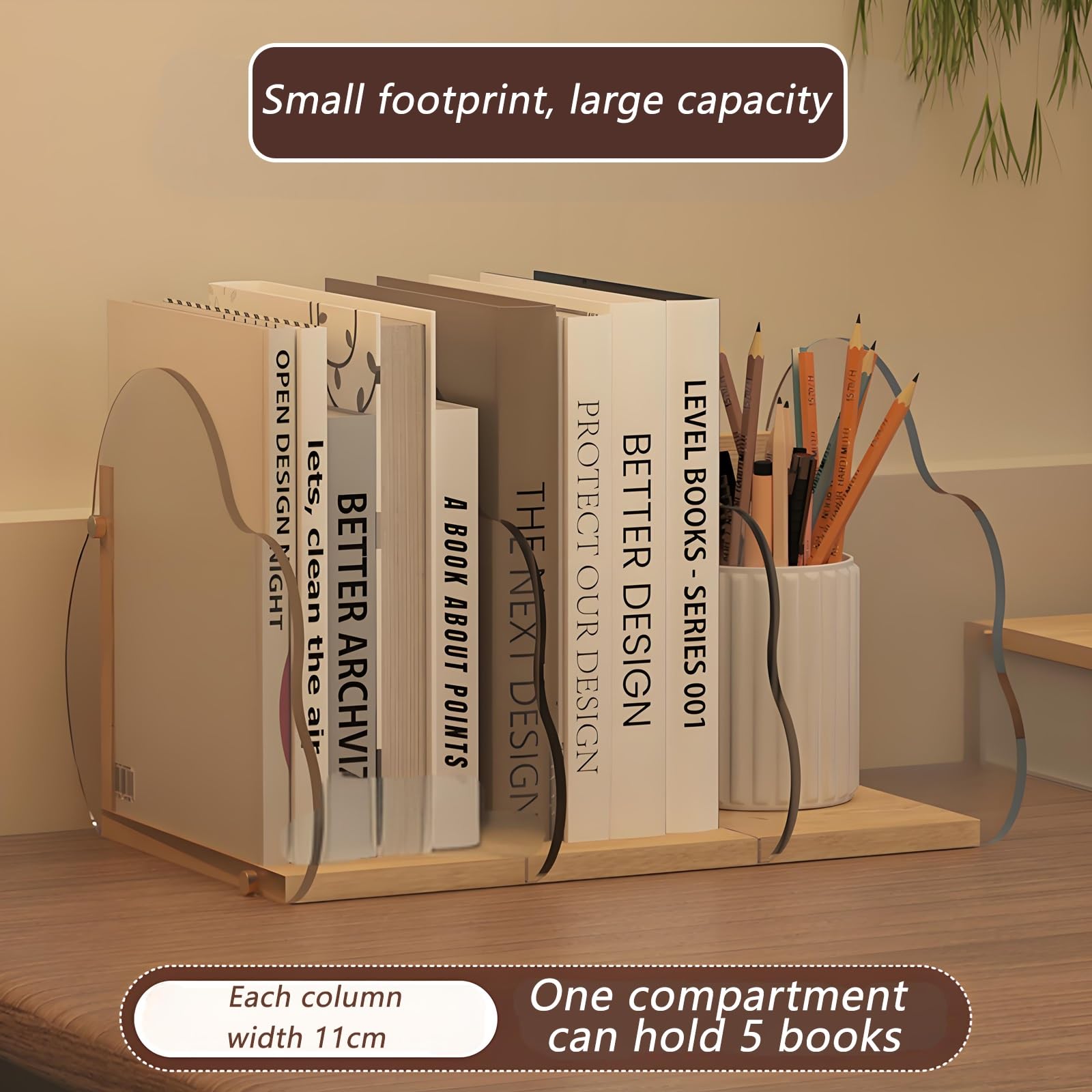 Scaffale portaoggetti da scrivania, organizer per scatole portaoggetti, portapenne da scrivania per ufficio, libreria in legno, scaffale scrivania, libri vari(Black,46.5cm)