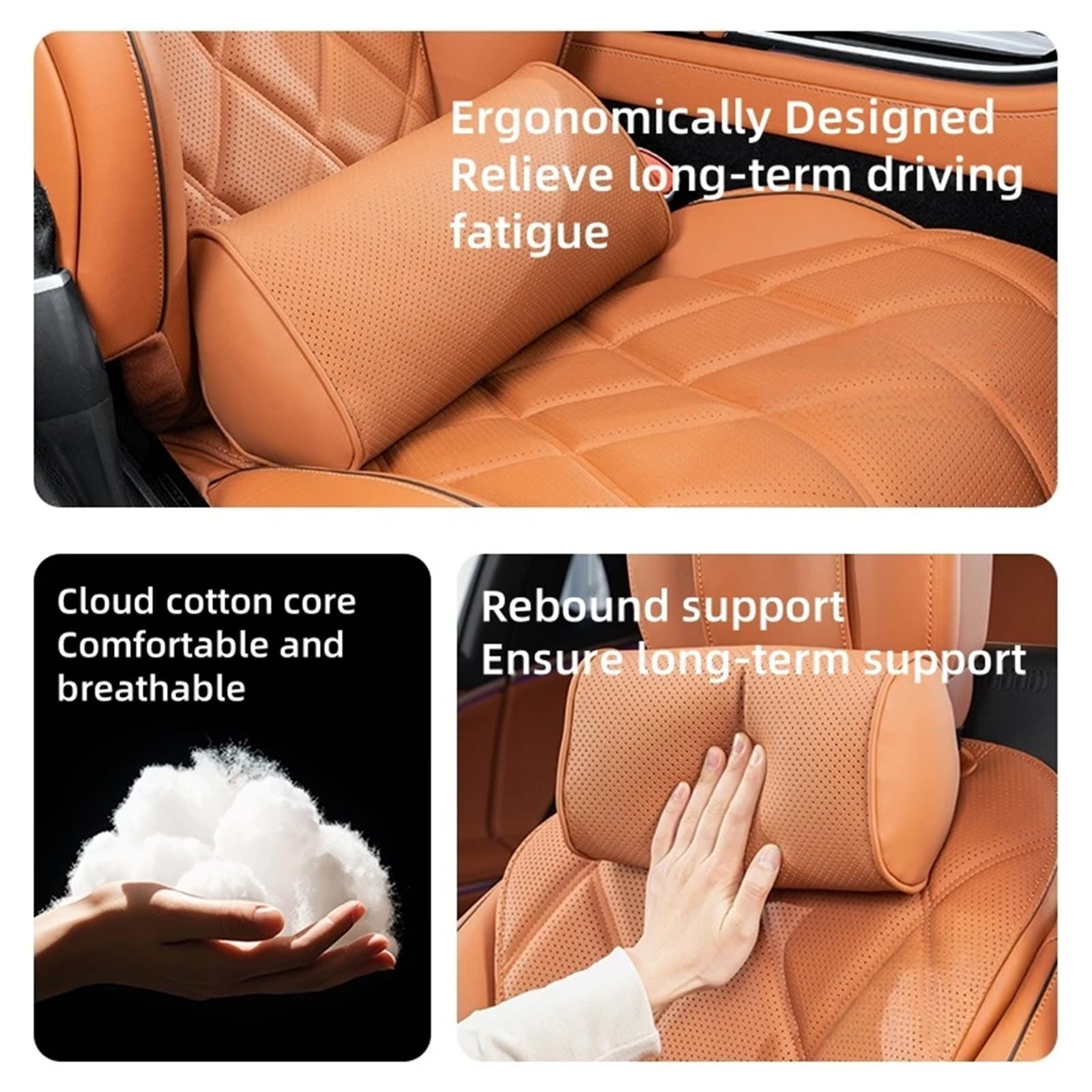 Headrest For Car Seat Reposacabezas y juego lumbar coche, almohada cuero para el cuello, almohada soporte para la cintura coche Anti-Fatigue Lumbar Cushion(Black Pillow)