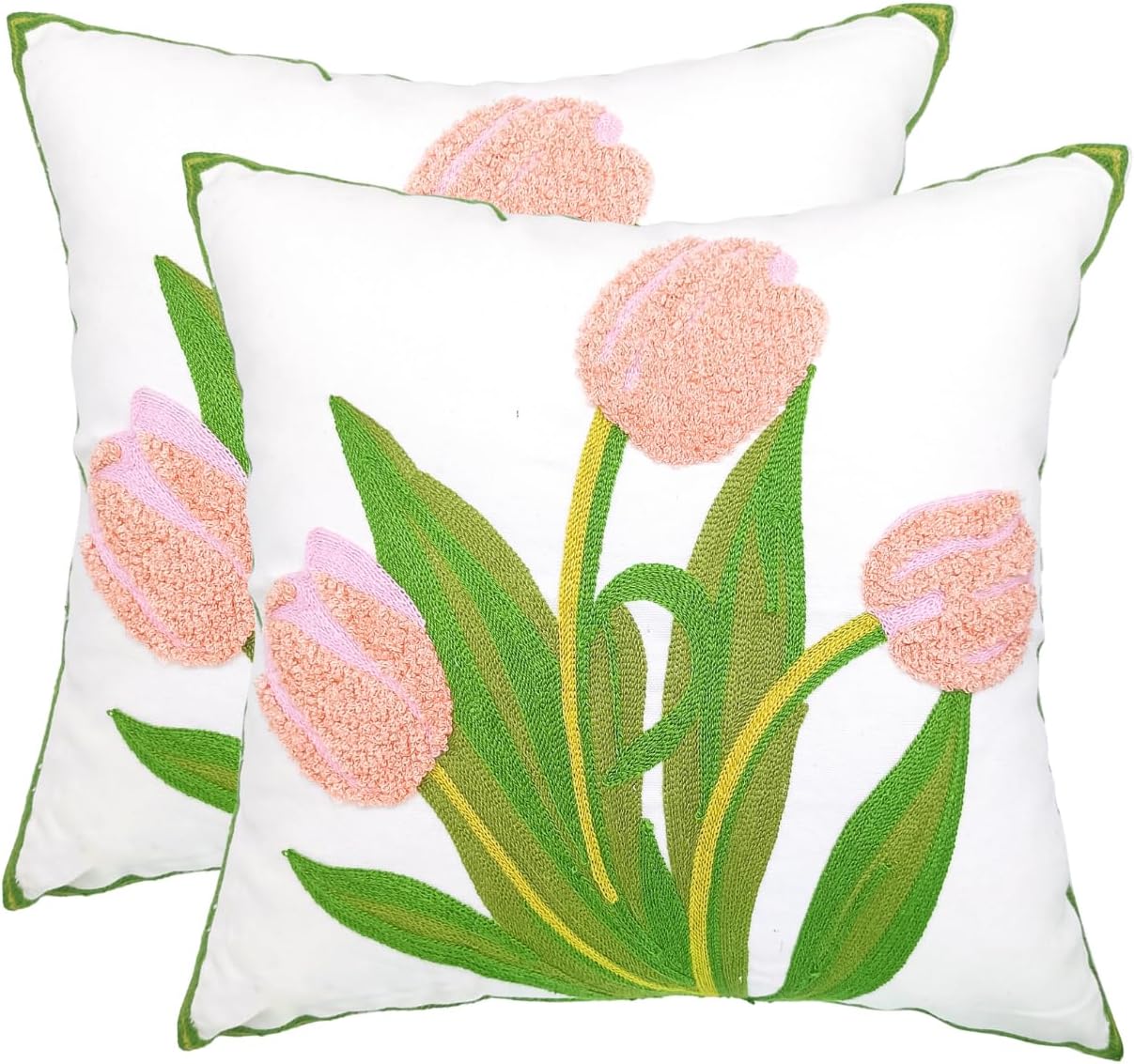 Embroidered Throw Pillow Covers, Pack of 2 Vintage Flowers Patterned Pillowcases for Couch Sofa Bedroom, Decorative Pillow Covers 18x18 inch(Vintage Flowers)