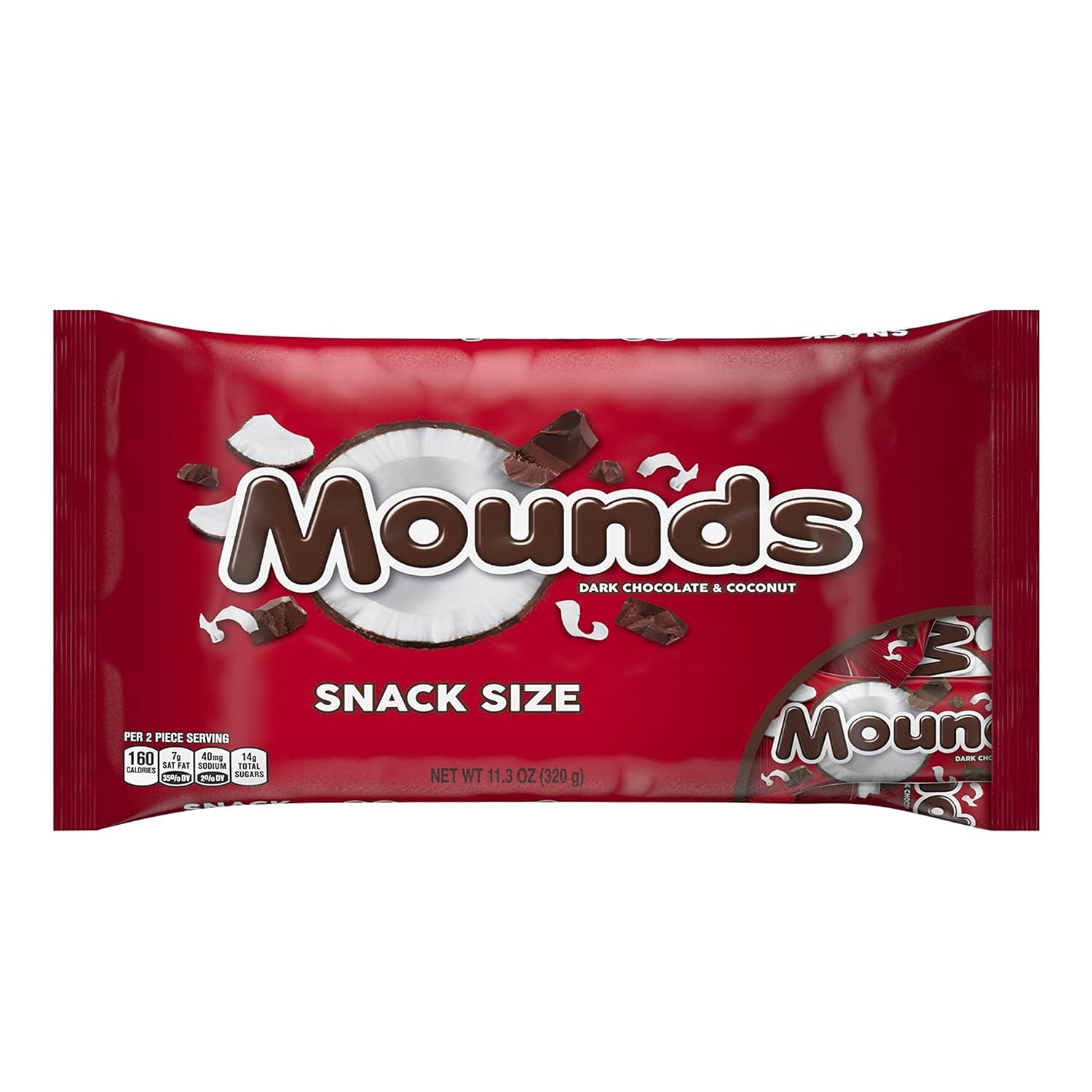 MOUNDS Dark Chocolate and Coconut Snack Size Candy Bars, Gluten Free, Individually Wrapped, 11.3 oz Bag