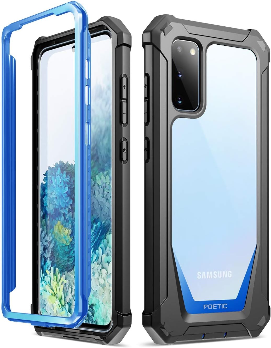 Poetic Guardian Series Case Designed for Samsung Galaxy S20 Case, Full-Body Hybrid Shockproof Bumper Cover, Without Built-in-Screen Protector, Blue/Clear