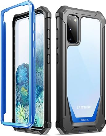 Poetic Guardian Series Case Designed for Samsung Galaxy S20 Case, Full-Body Hybrid Shockproof Bumper Cover, Without Built-in-Screen Protector, Blue/Clear