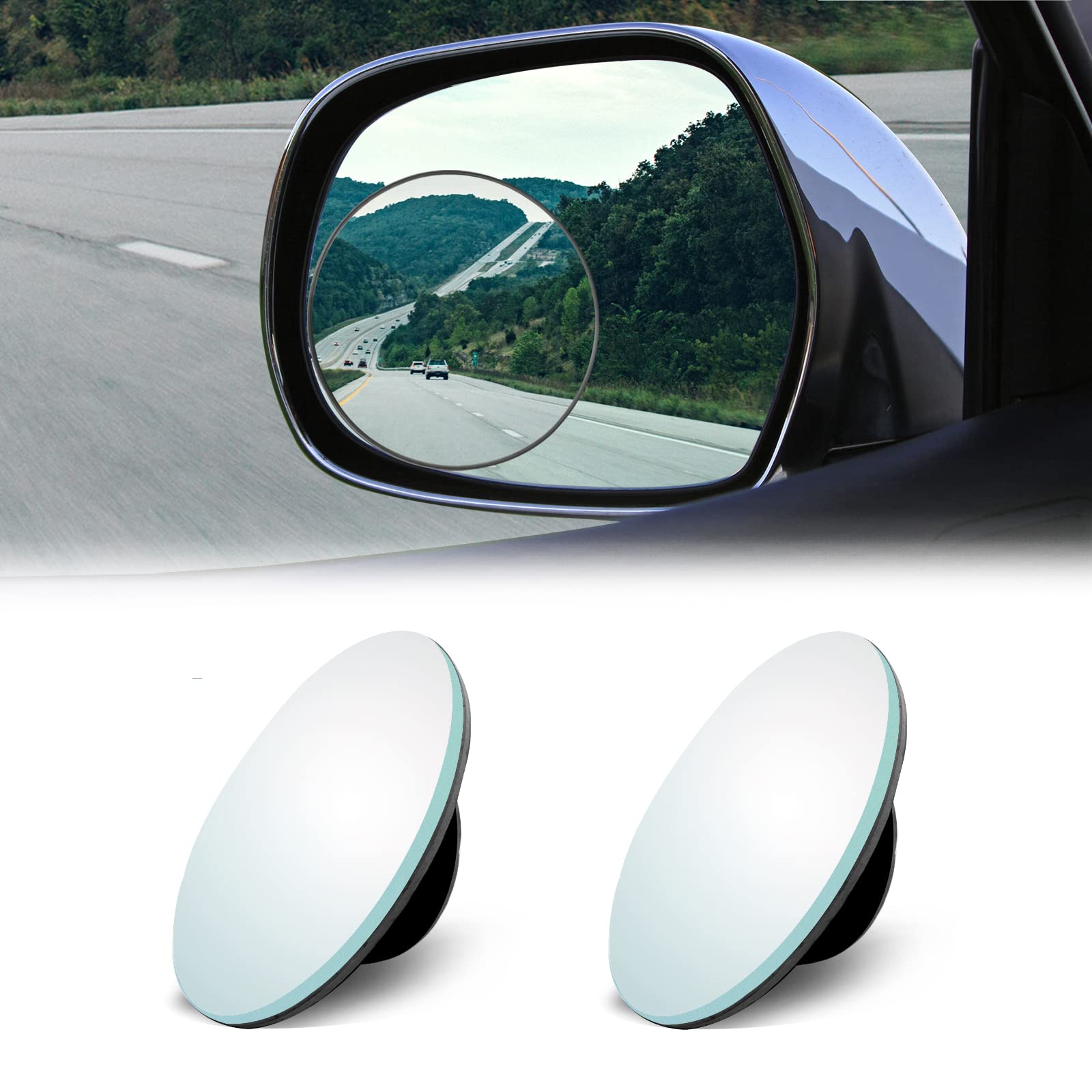 2PCS Blind Spot Mirror Frameless HD Glass Convex Rear View Mirror 360°Rotate, Angle Adjustable Exterior Accessories with Car SUV and Trucks (Circle)