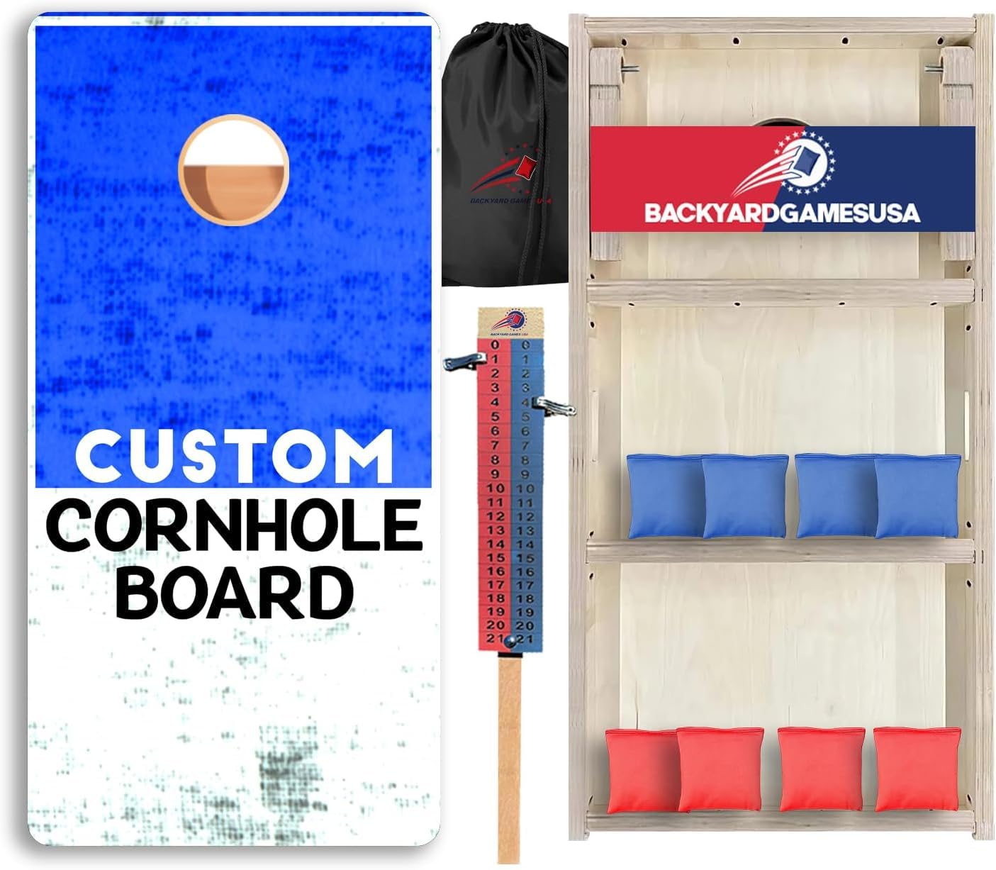 Custom Pro Cornhole Boards | Handmade in USA | 3/4 Baltic Birch | No Bounce | Triple Thick Legs | Two Brace & Handles, 2x4 Regulation Set w Score Tower & Cornhole Bags (Custom Cornhole Boards)