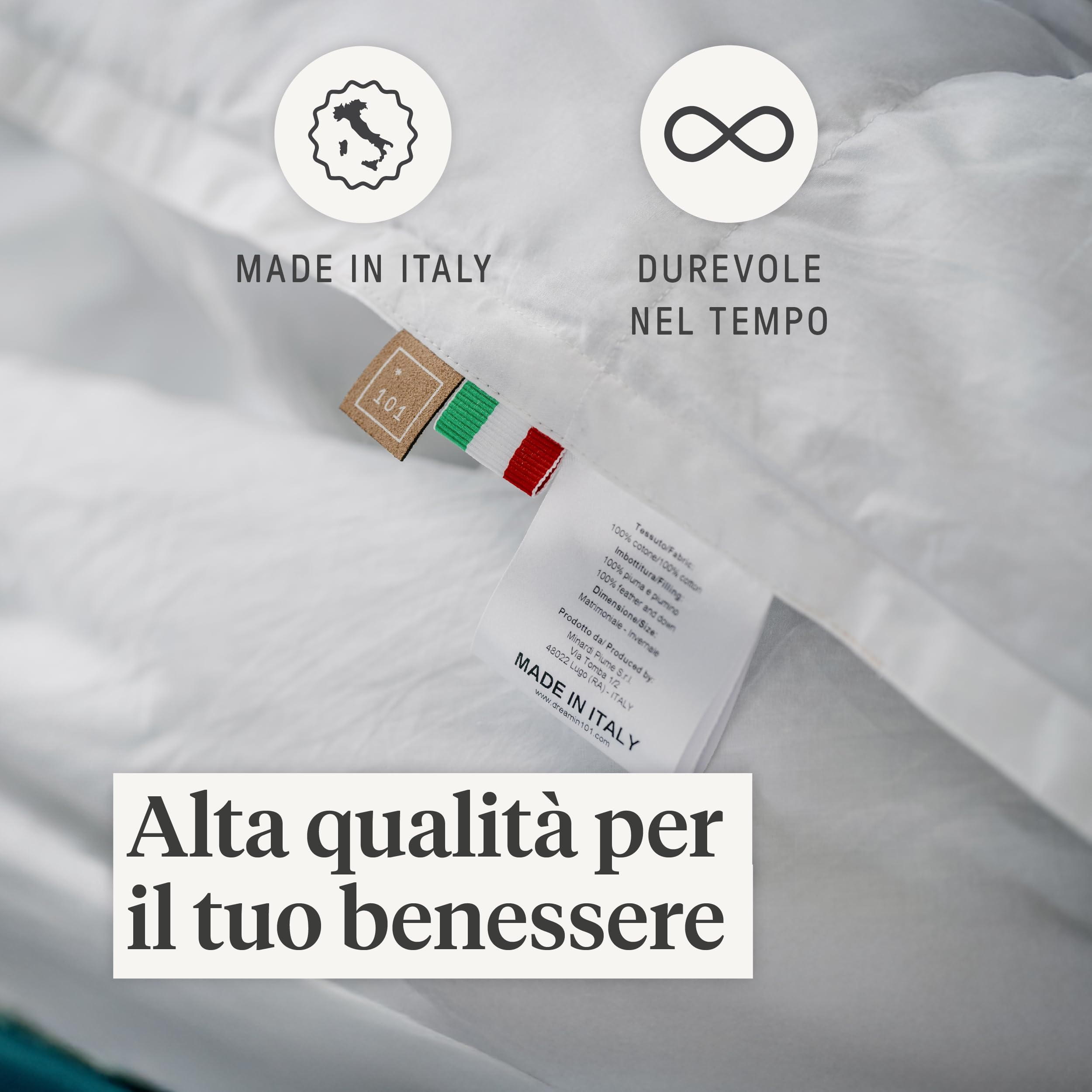 DREAMIN*101 - Piumino Letto Singolo Invernale Piuma d'Oca e Piumino Certificato, Piumone Letto Singolo Tessuto 100% Cotone Percalle Caldo e Leggero - Trapunta Letto Ipoallergenica Traspirante, 155x205