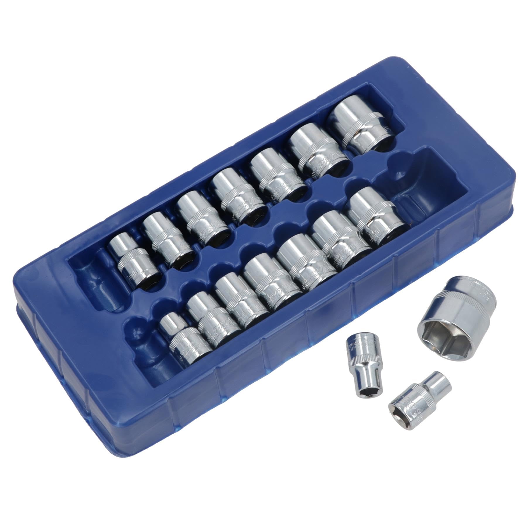 AB Tools 1/2" Drive Shallow Metric mm Sockets Single Hex 6 Sided 10mm30mm 17Pc from B&Q