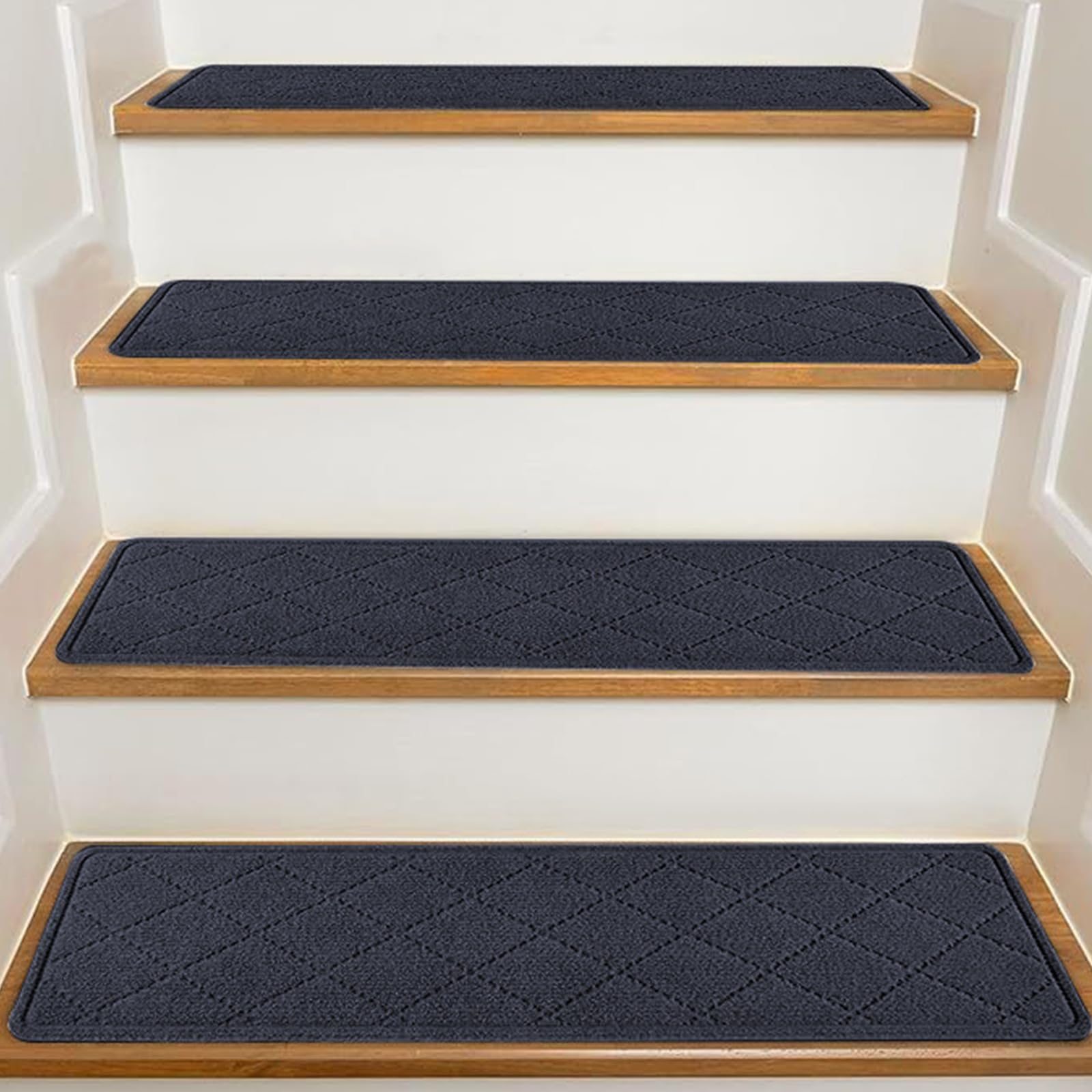 Hearda Stair Carpet Treads, Indoor Outdoor Carpet Stair Treads, 5/10pcs Non-Slip Stair Treads Removable Reusable Stair Carpet Self-Adhesive, for Kids Elders Pets (5PCS,Dark Grey)