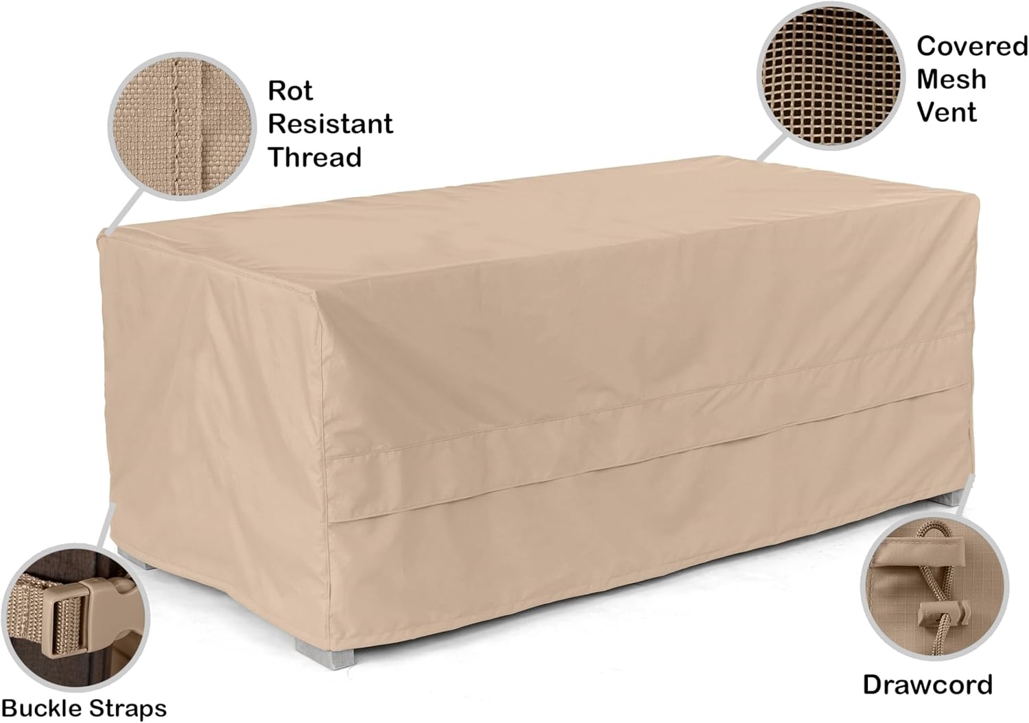Covermates Ultima Rectangular Ottoman Cover – Heavy-Duty 600D Polyester, Drawcord Hem, Covered Mesh Vent, Double-Stitched Seams, Weather-Resistant Outdoor Protection, 48W x 28D x 18H, Ripstop Tan