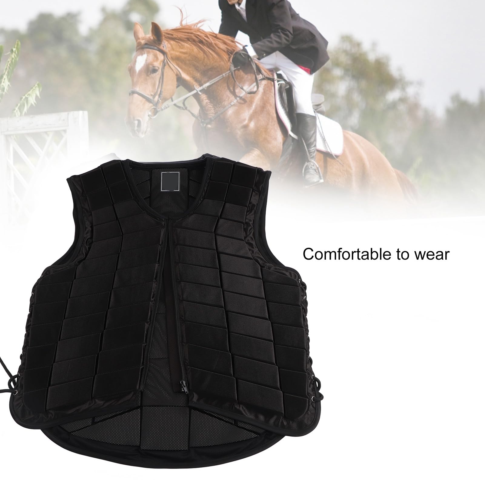 Gilet Protettivo Equestre per Adulti alla Moda, Comoda Protezione del Corpo Equestre per Equitazione in Nylon + Schiuma Nera