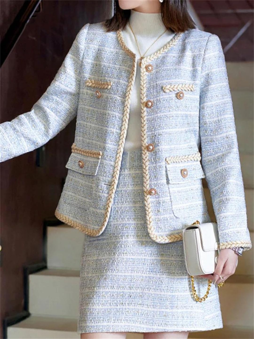 Women Striped Two Piece Set Blazer Skirt Office Work Outfit