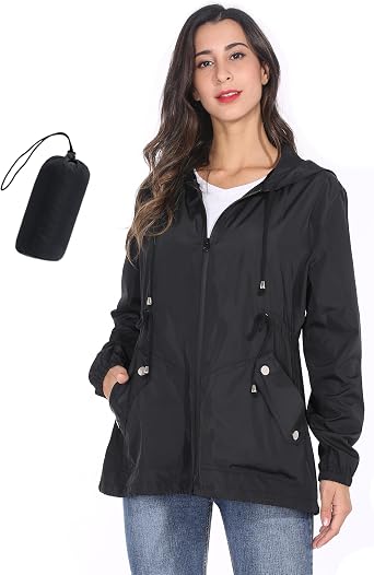 Womens Packable Rain Jacket, Lightweight Hooded Raincoat | 100% polyester,0.33 lb packable shell,enhanced waterproof finish,drawcord hood,for hiking,cycling,and outdoor travel