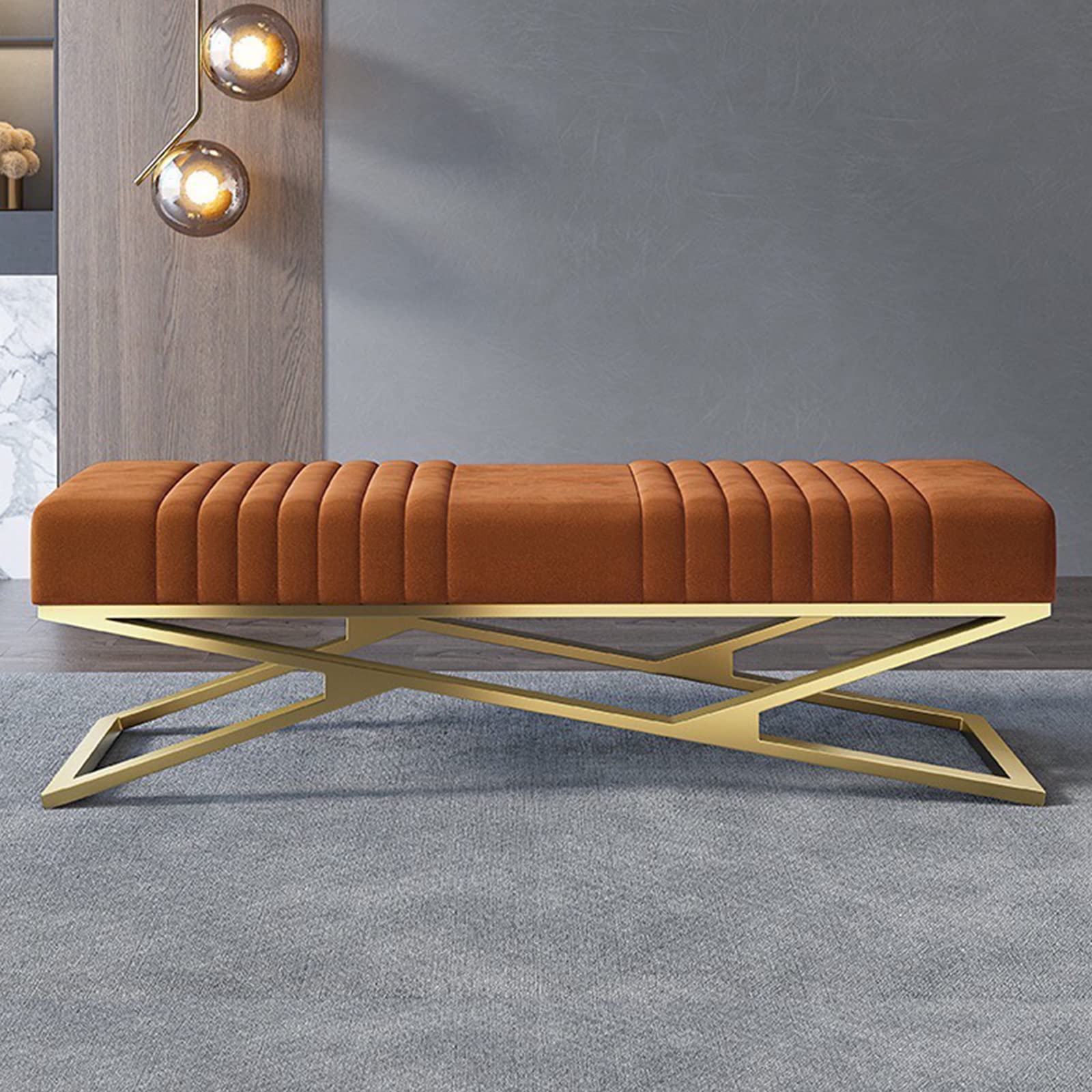Banc à chaussures en velours orange 60cm | Tabouret de rangement moderne pour entrée