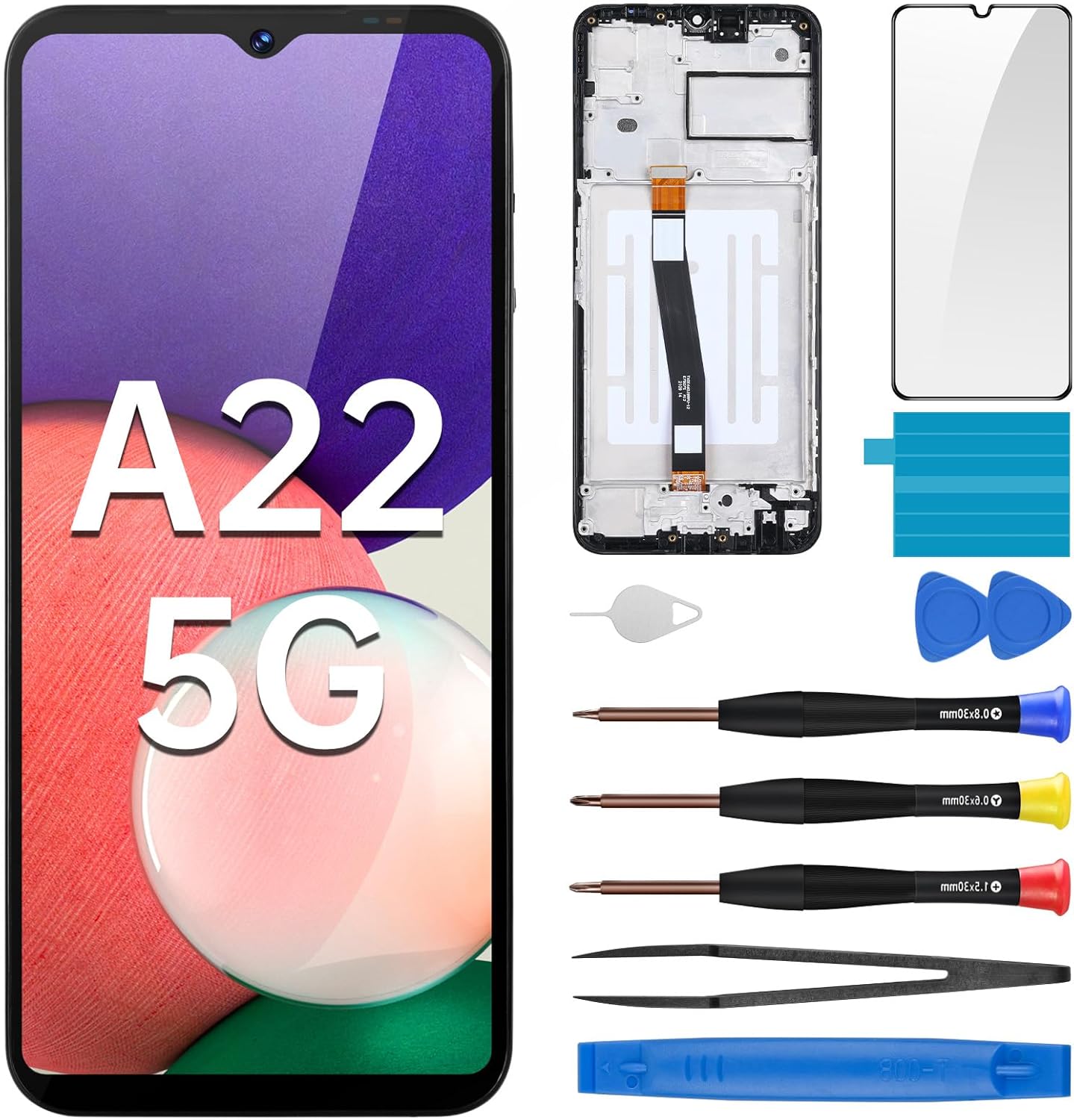 for Samsung Galaxy A22 5G Screen Replacement with Frame LCD Display Touch Digitizer Full Assembly Fix Glass with Repair Tools Kit A226B A226BR