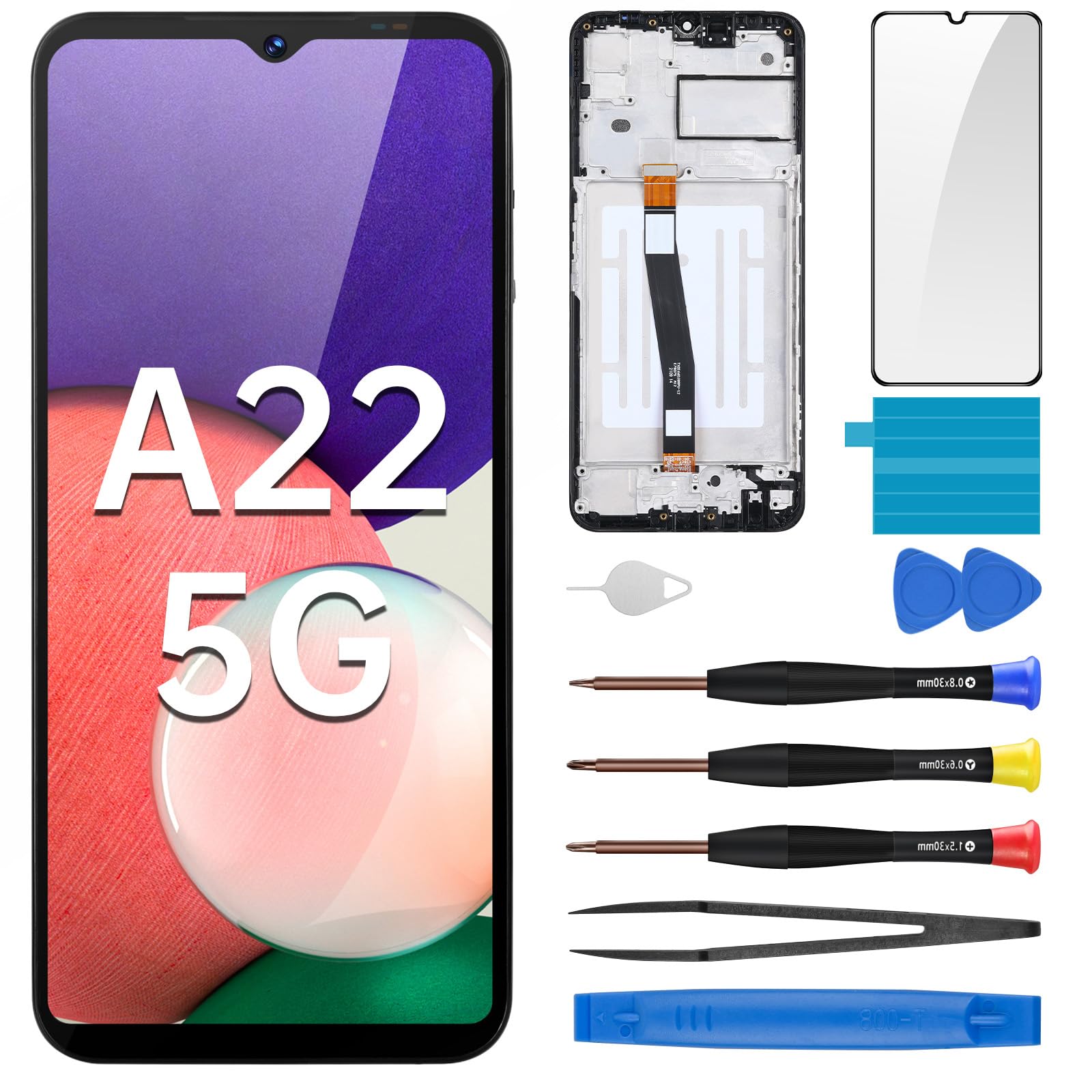 for Samsung Galaxy A22 5G Screen Replacement with Frame LCD Display Touch Digitizer Full Assembly Fix Glass with Repair Tools Kit A226B A226BR