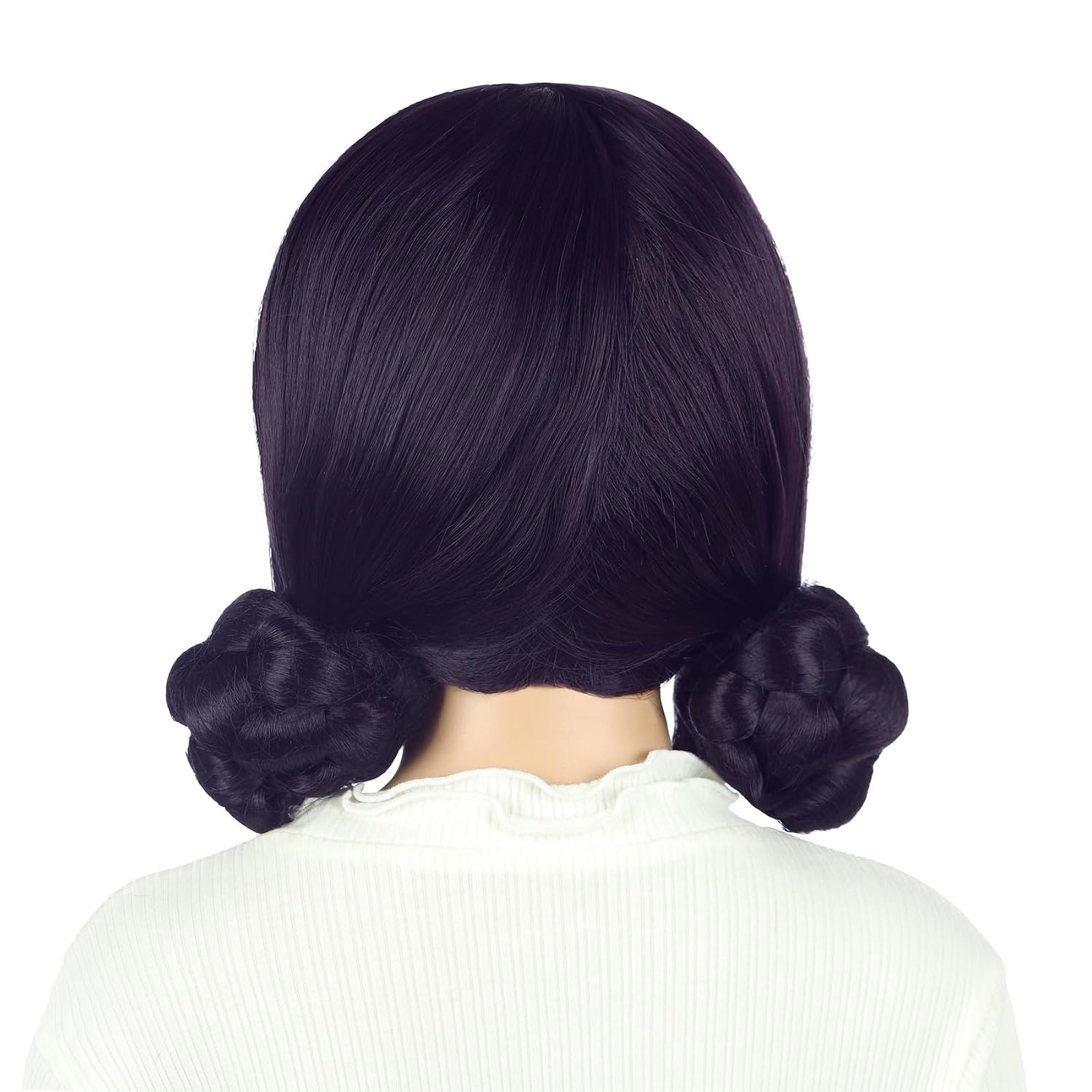 VGbeaty Girls Short Black Purple Wig with 2 Buns Cartoon Role Princess Anime Cosplay Wig Heat Resistant Synthetic Fiber Soft Durable Breathable Cap for Halloween Costume Fancy Party