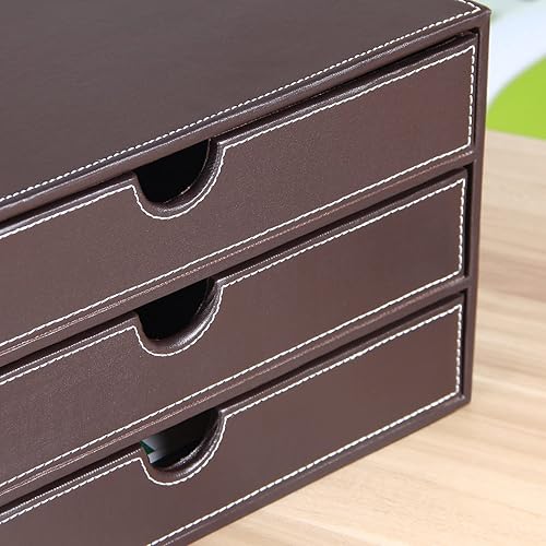 Miniatura 9 de Organizador de escritorio de piel sintética con 3 cajones, suministros de oficina ejecutivos, archivador A4, soporte para joyas, facturas, papel