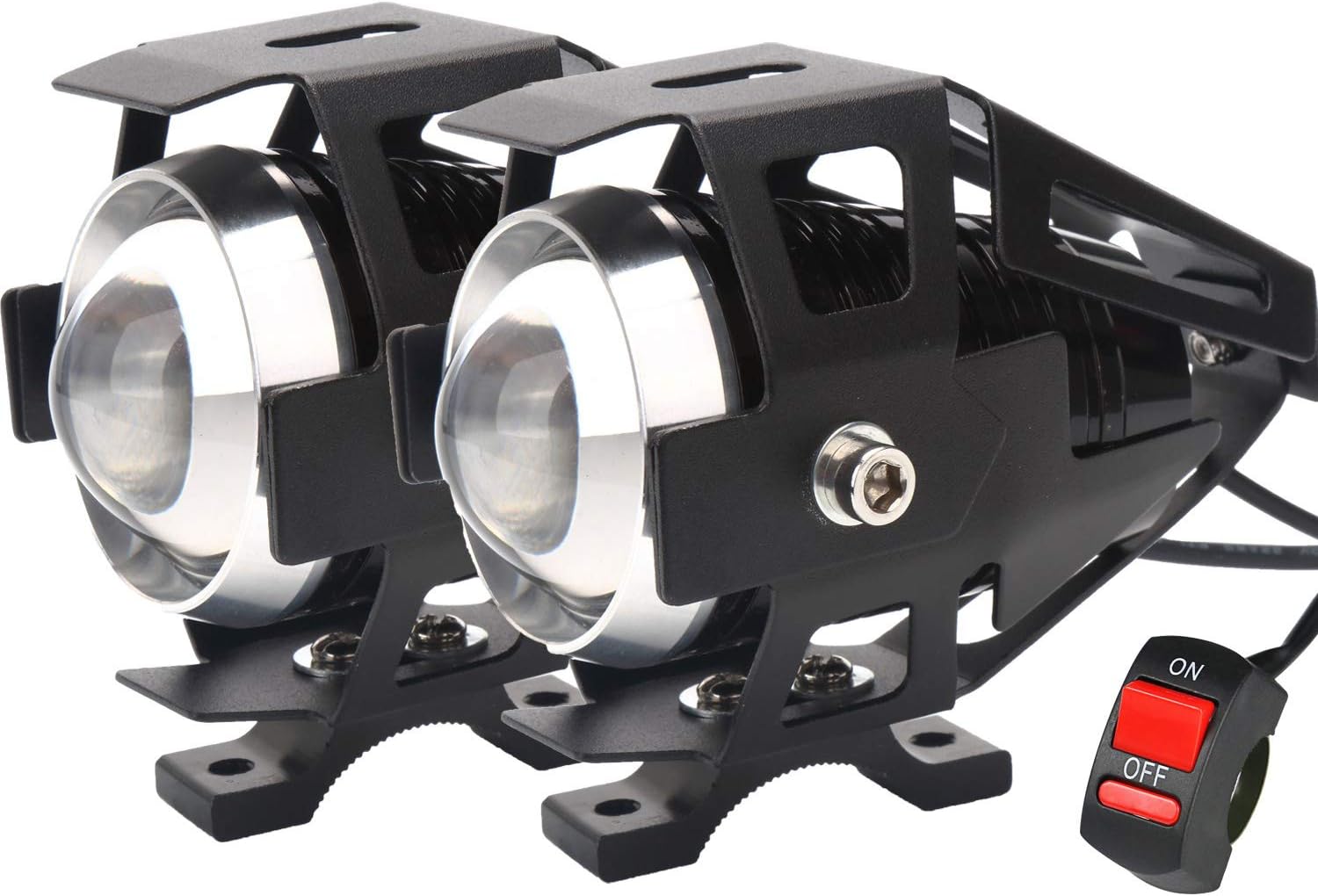 PAKRY'S U5 Motorcycle Headlight, Waterproof CREE LED Motorcycle Lights Bulb Fog Headlights LED Driving Light for Bicycle Motorcycle Boat Truck ATV Headlight Travel Camp (Black 3 Modes, 2PCS)