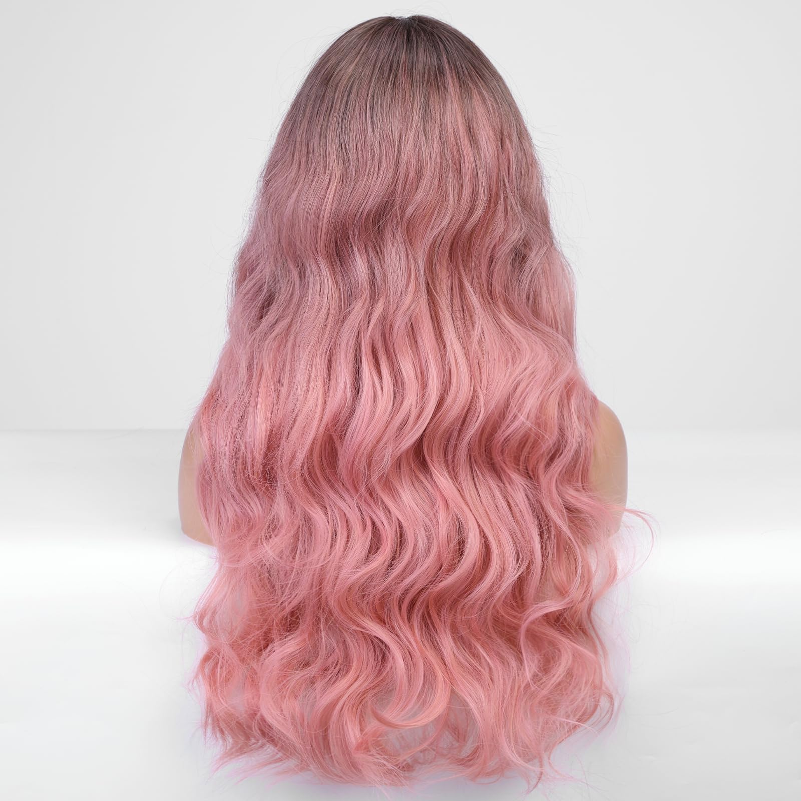 Amazon.com : HAIRCUBE Ombre Pink Wavy Wig, 26 Inch, Heat  display picture 3