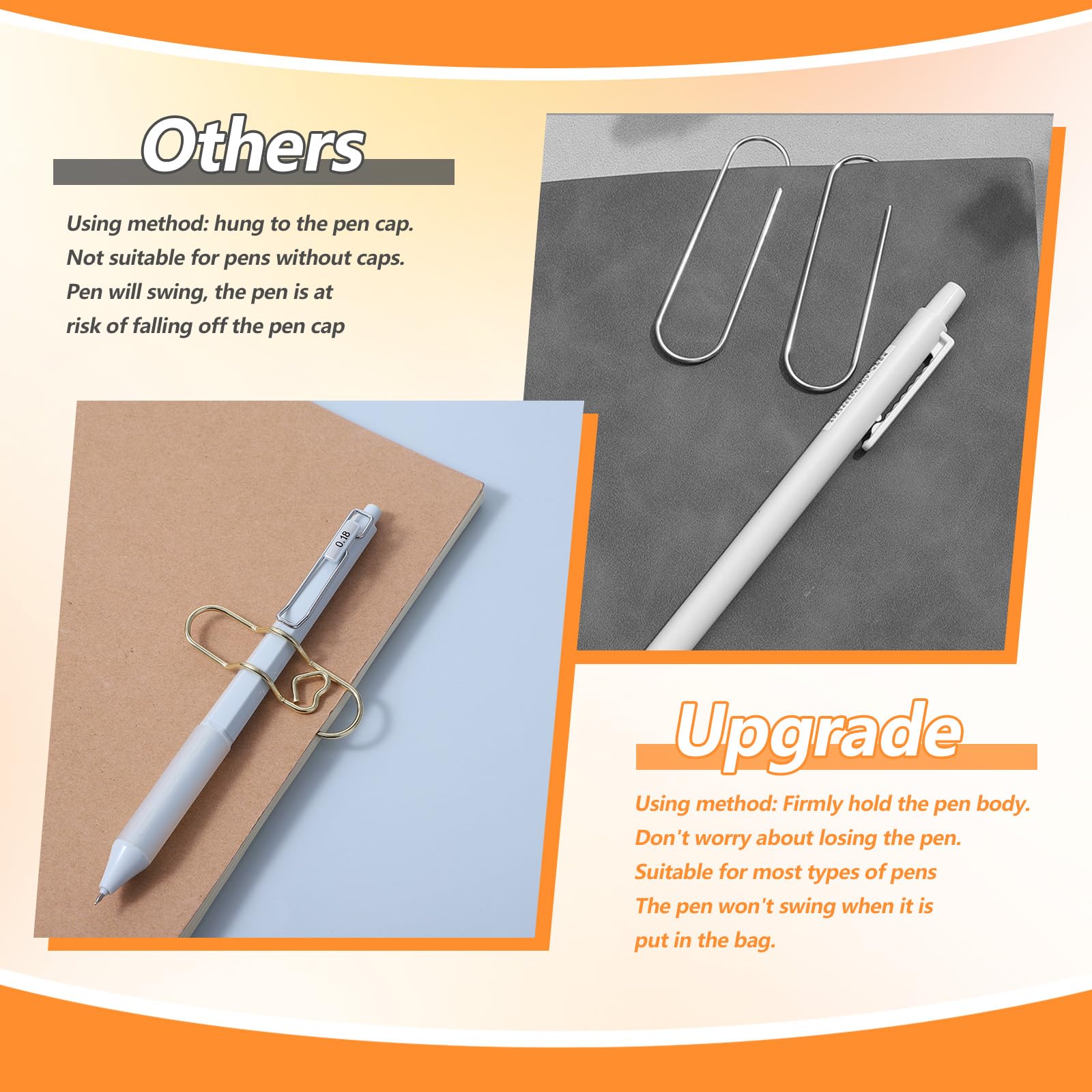 16 clips de metal para bolígrafo, para cuaderno, clips para bolígrafos, diarios, libros, suministros de oficina, dorado/plateado