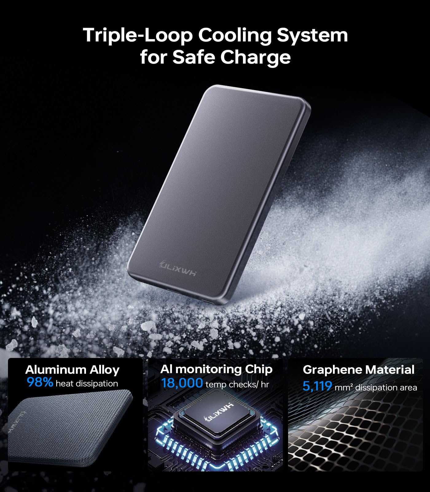 [0.3" Ultra Slim] [Alloy-Made] ULiXWH for Magsafe Portable Charger for iPhone, 2026 Upgrade 5000mAh Fast Charging Magnetic Power Bank, Wireless Battery Pack for iPhone 17 Air 16 15 Pro Max 14 13, Grey — view 3