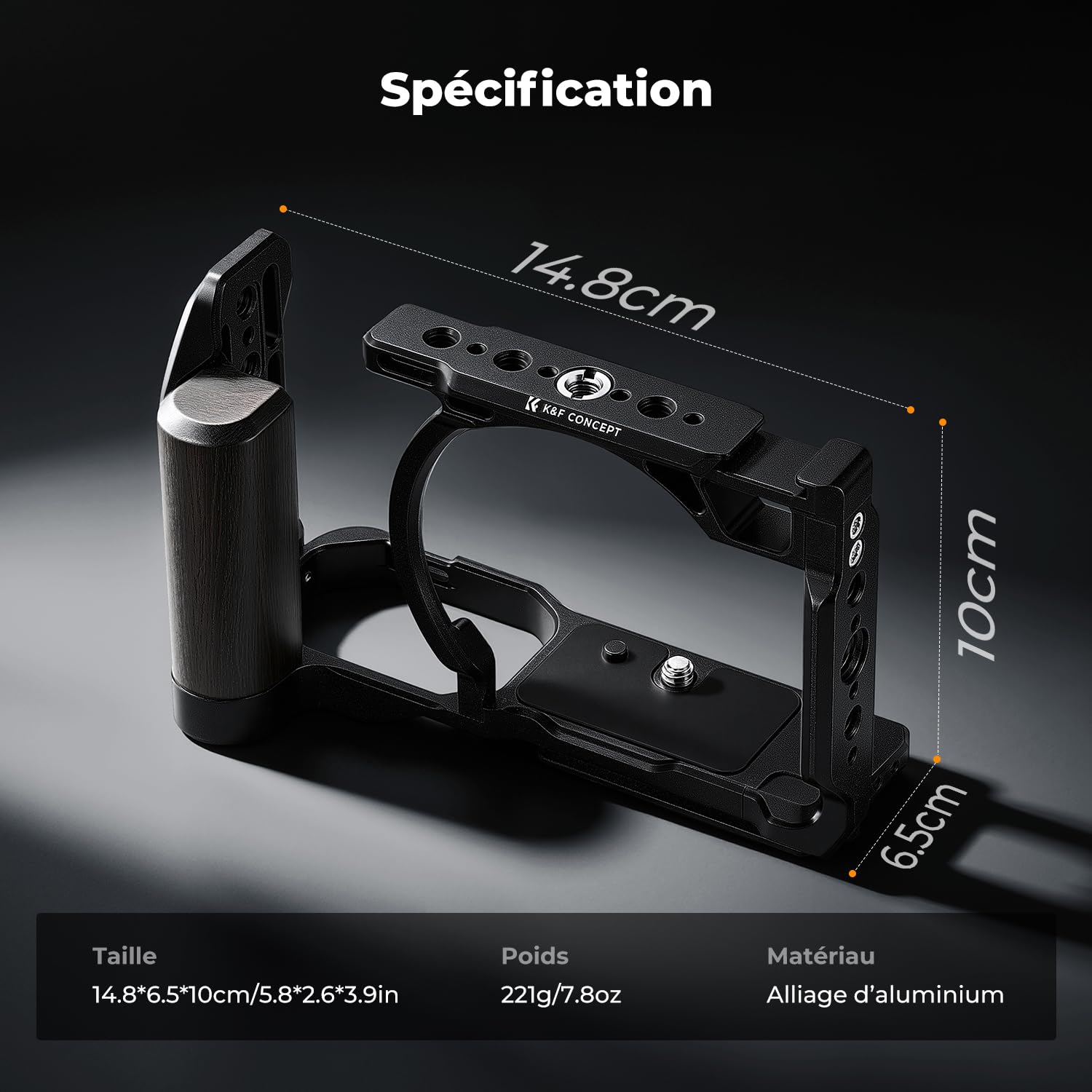 K&F CONCEPT Cage Rig Compatible avec Nikon ZR en Aluminium Léger 221g Solide et Stable avec Cold Shoe Filetages 1/4" et 3/8" Base Arca Protection Silicone Démontage Rapide