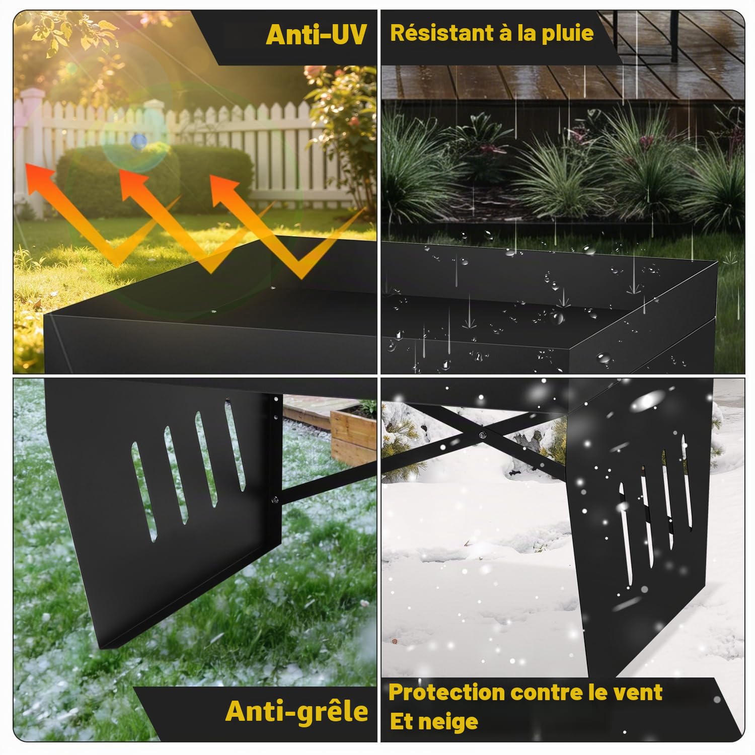 Garage pour robot tondeuse avec bac à plantes, auvent de protection galvanisé pour tondeuse à gazon, robot à gazon, protection UV, idéal contre la pluie et la grêle, 42 x 61 x 70 cm, noir