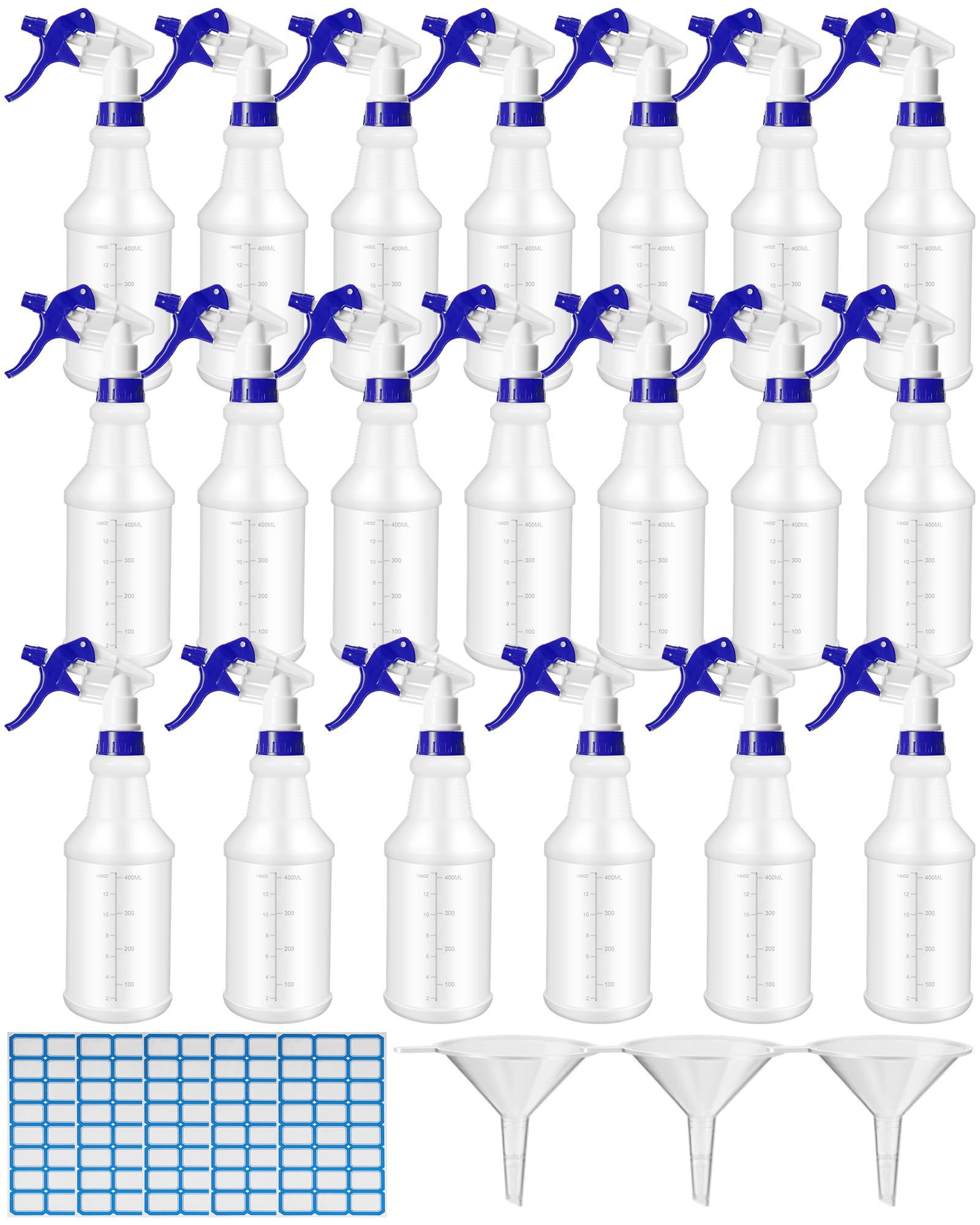 Eccliy 20 Pack 16oz Empty Spray Bottles, Leakproof Cleaning Bottles with Measurement and Adjustable Nozzle for Housekeeping, Commercial Use(Cylinder,