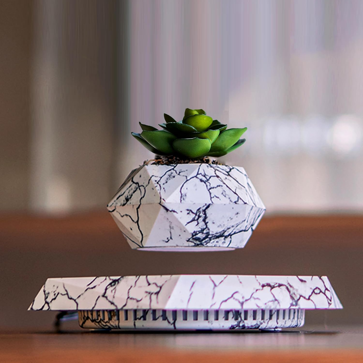 Marble Nursery Pot - Floating Planter for Succulents, Indoor Decor, 360° Sunlight Exposure (9.45 x 9.85 x 7.09 inches)