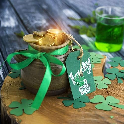 Miniatura 9 de Amosfun 12 adornos de tréboles del día de San Patricio, adornos de trébol de buena suerte, adornos colgantes para bolas de árbol, estante de mesa,