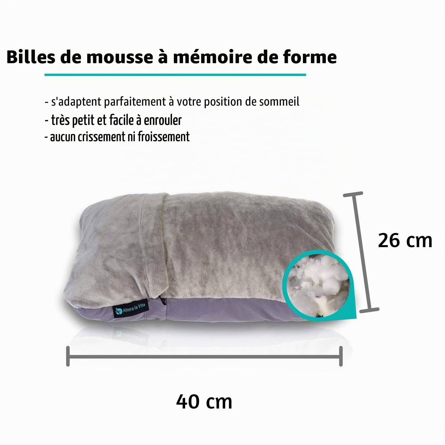 Coussin de voyage en mousse à mémoire de forme broyée - Compressible - Pour avion, train, voiture, camping, camping, ultra léger et doux
