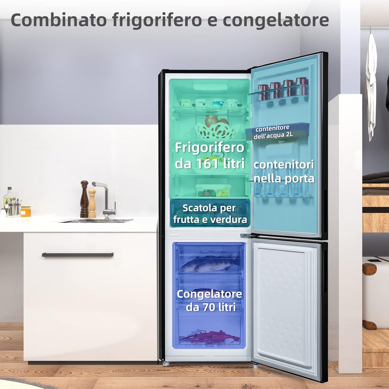 CHiQ Frigorifero Combinato FBM228NE4D 228 Litres (158+70) Frigo ventilato e Congelatore No Frost, Inox scuro, Porte reversibili, Classe energetica E, 41db, 12 anni di garanzia sul compressore CHiQ Frigorifero Combinato FBM228NE4D 228 Litres (158+70) Frigo ventilato e Congelatore No Frost, Inox scuro, Porte reversibili, Classe energetica E, 41db, 12 anni di garanzia sul compressore