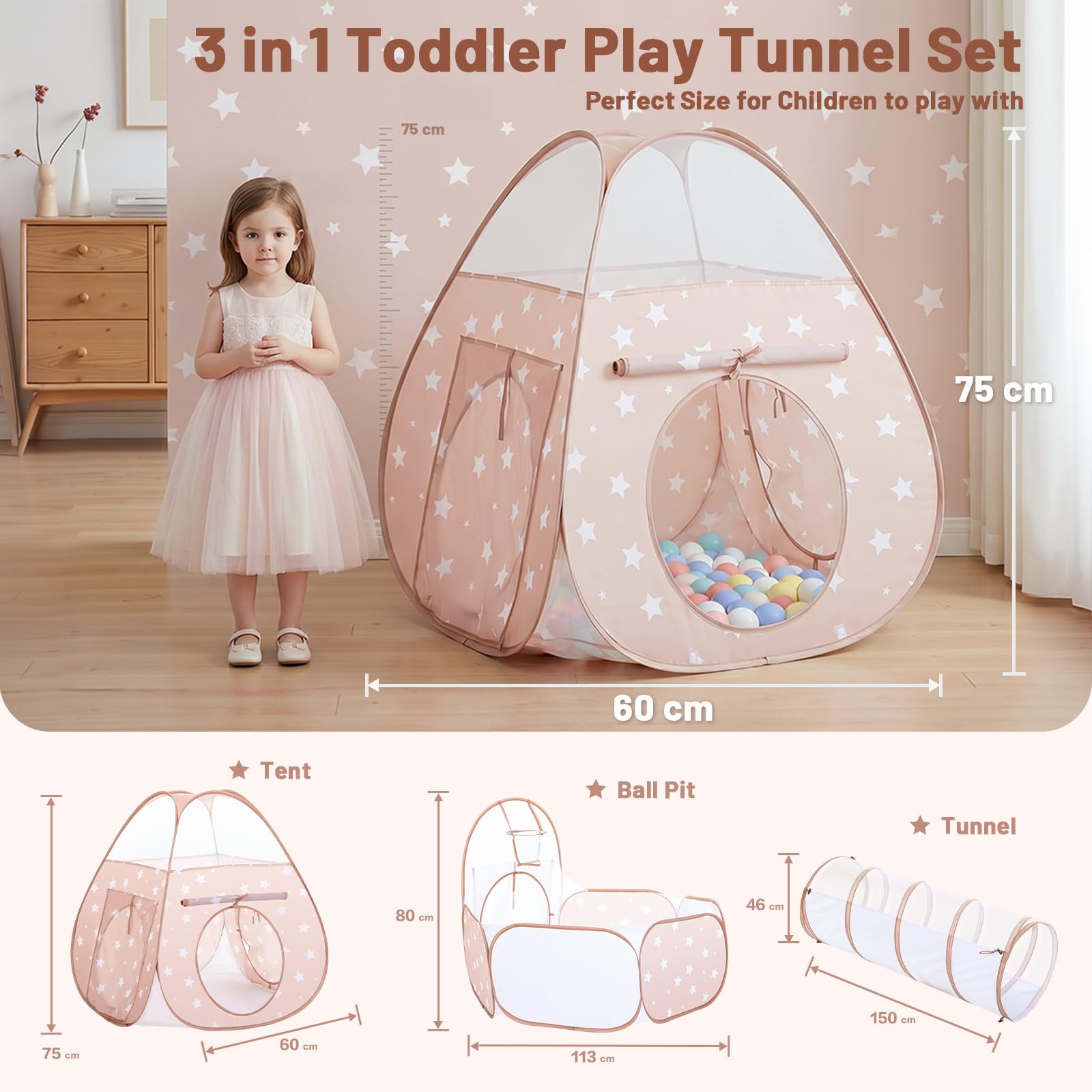 Sumbababy Tenda da gioco 3 in 1 per bambini, tunnel da gioco per bambini, per bambini, per interni ed esterni, verde e giallo, palline non incluse