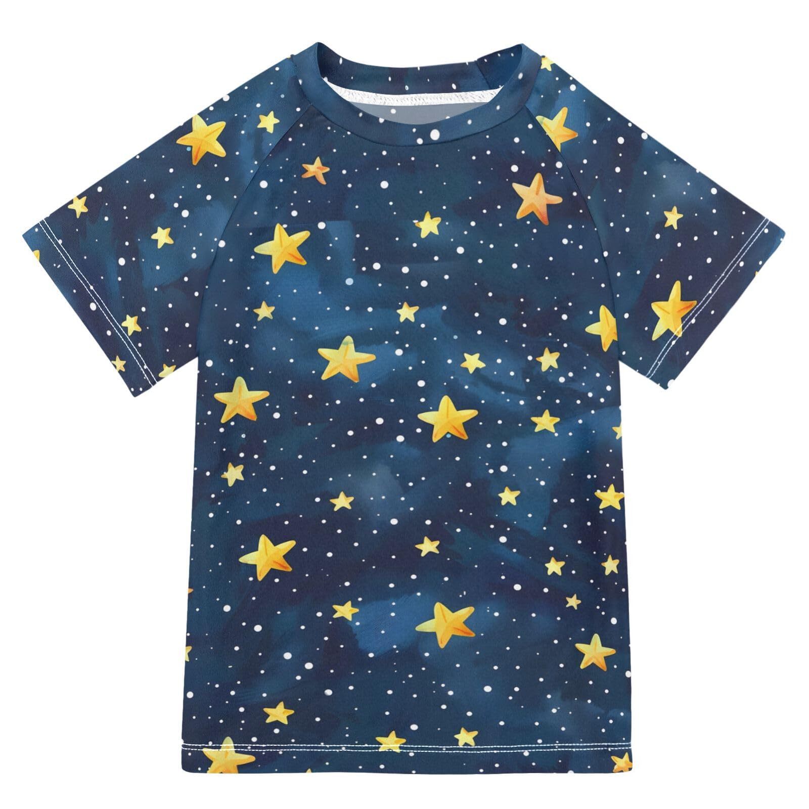 ALAZA Boys Rash Guard Swimming Shirt for Boys Short Sleeve Stars in Dark Nigh UPF 50+ 5-6T