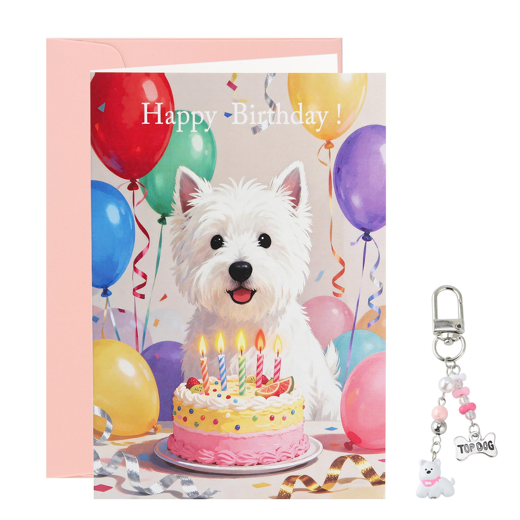 Wasise Westie Gifts for Women - Dog Birthday Card, Westie Birthday Card with Keychain, Funny Humorous Cute Cards for Him Her Friends Dog Lovers,Present for Dogs Lover Woman Man,Fun and Unique Presents