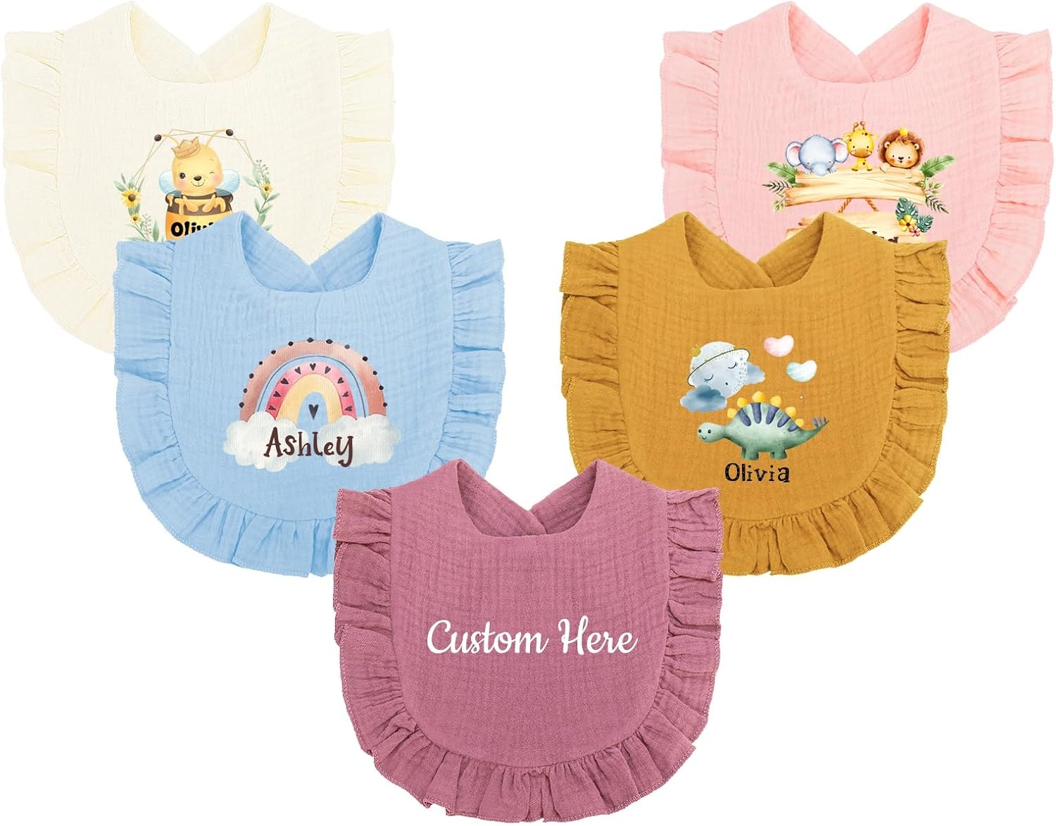 SWIMFUN Personalized Muslin Bib for Baby Girl & Boy, 1 Pack