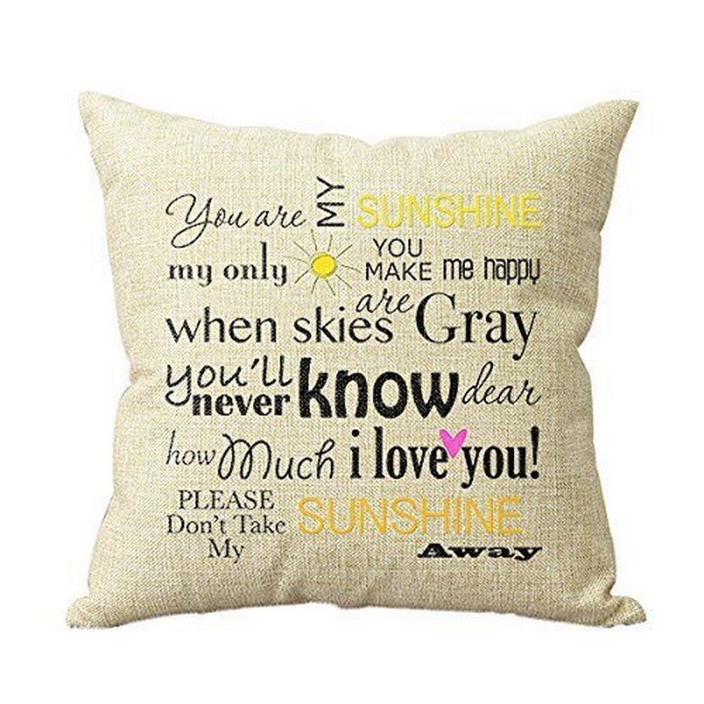 Cotton Linen Square Decorative Throw Pillow Case Cushion Cover 18" x 18" Inspirational Quotes You are My Sunshine