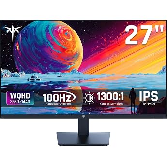 KTC Monitor 27 Inches, QHD 2K 2560 x 1440, 100Hz OC 120Hz, IPS Panel, Anti-Blue Light Screen, 96% DCI-P3, 126% sRGB, 350 cd/m