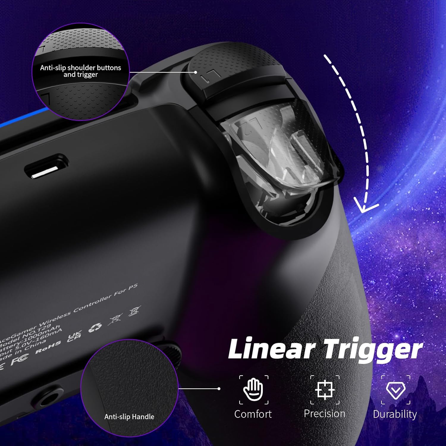 AceGamer Wireless Controller for PS5/Pro/Slim/Windows PC, Hall Effect Joysticks, Macro/Turbo Function, Bluetooth Controller with 6-Axis Gyro/Dual Vibration/Touchpad/Speaker/3.5mm Audio Jack!